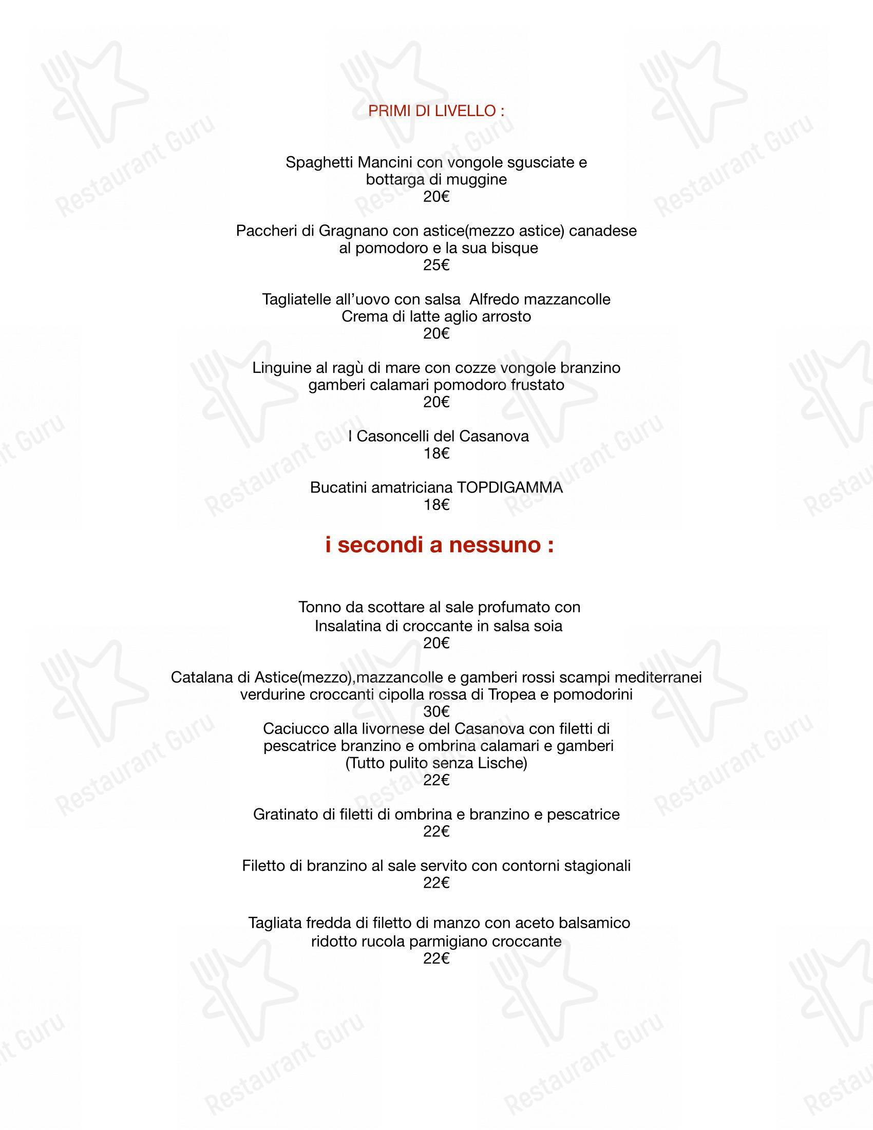 Menu bar per Ristorante Casanova ristorante