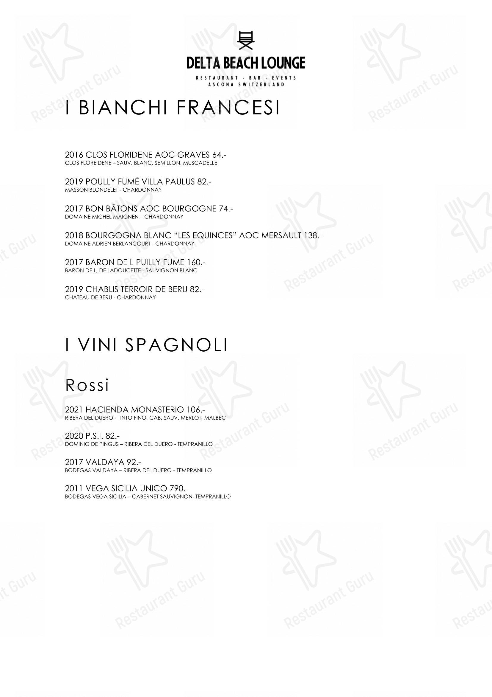 Delta Beach Lounge in Ascona - 菜单