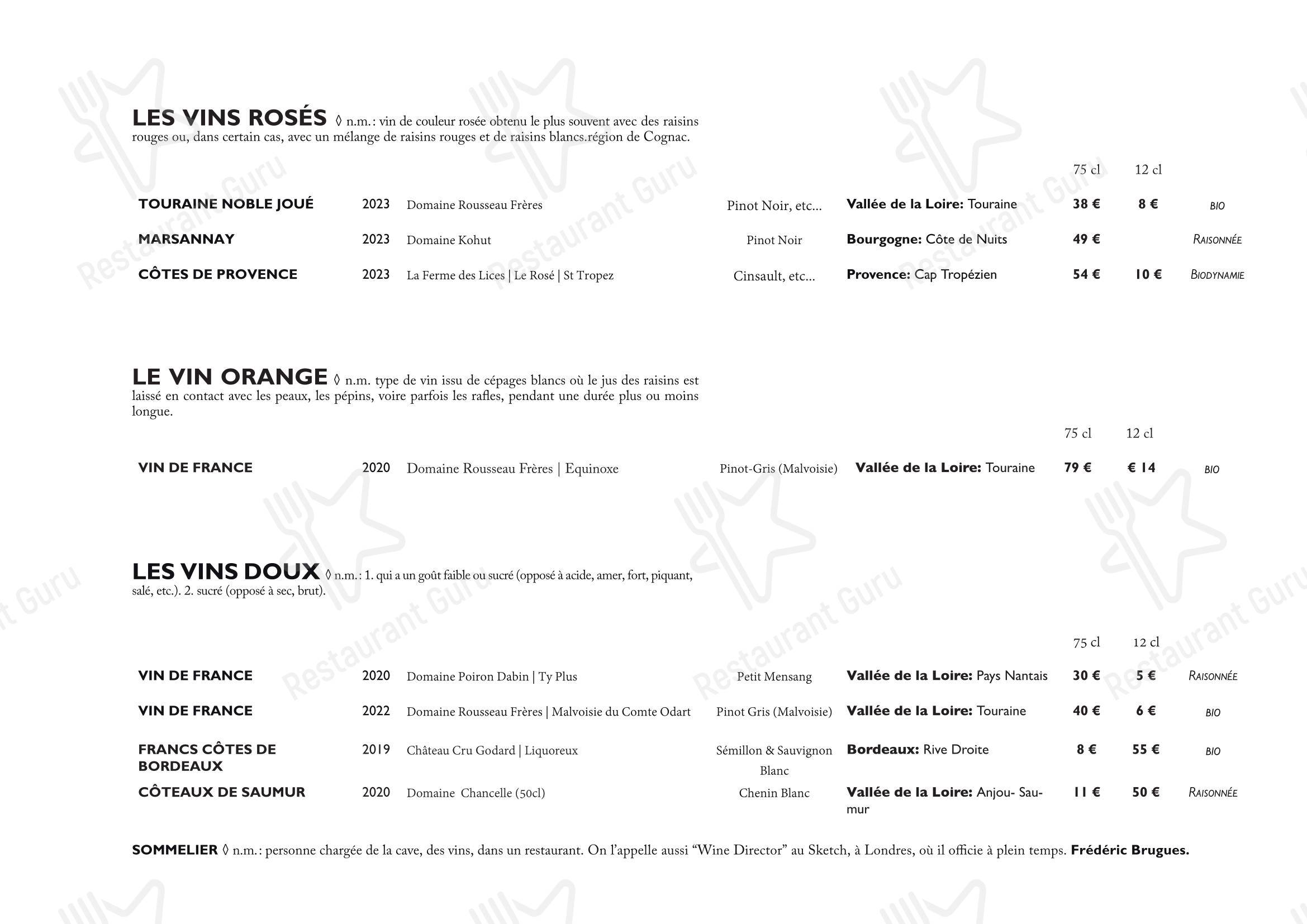 Menu pour Restaurant Derrière - repas et boissons