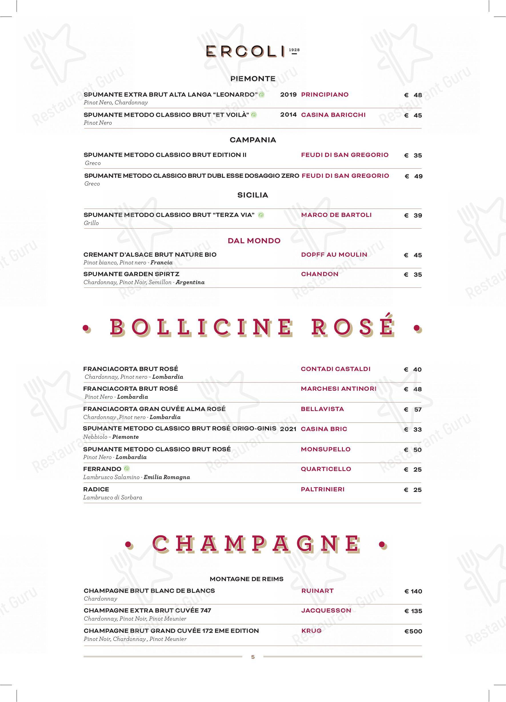 Основное меню per Ercoli 1928 Prati ristorante