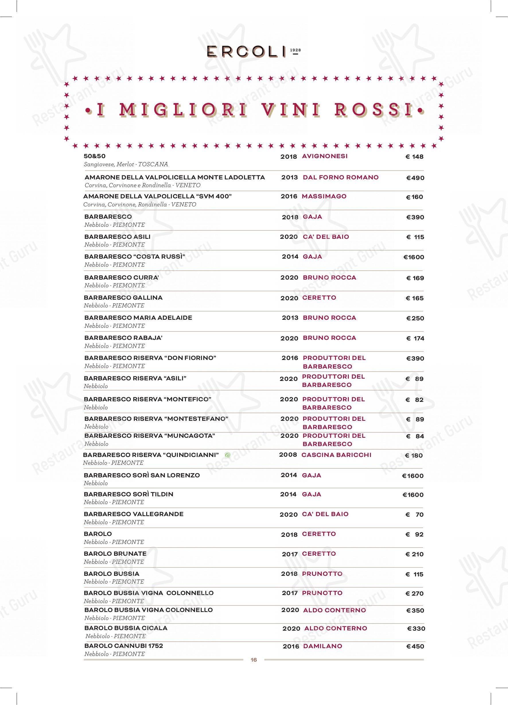 Основное меню per Ercoli 1928 Prati in Roma