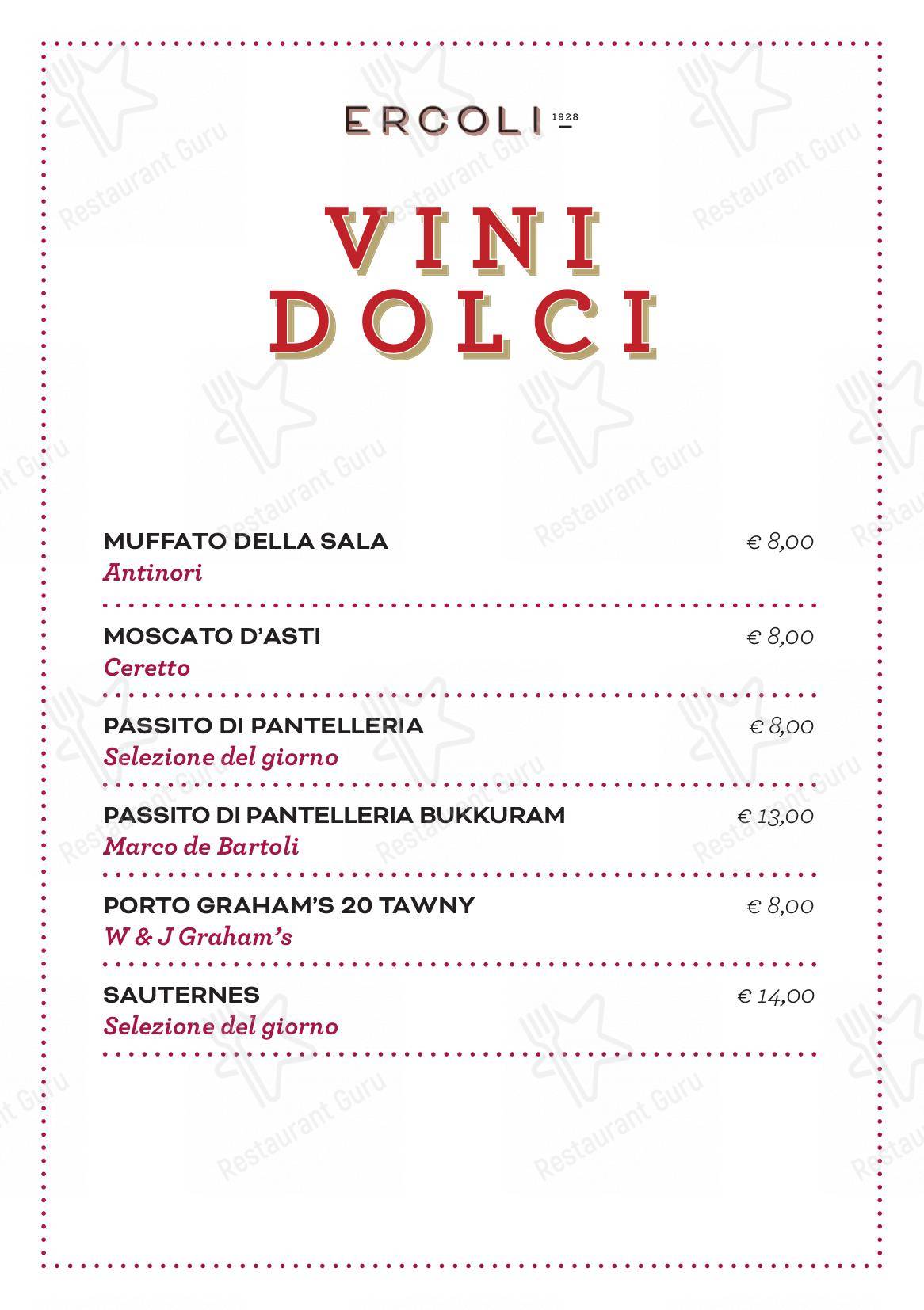 Ночное меню per Ercoli 1928 Prati ristorante