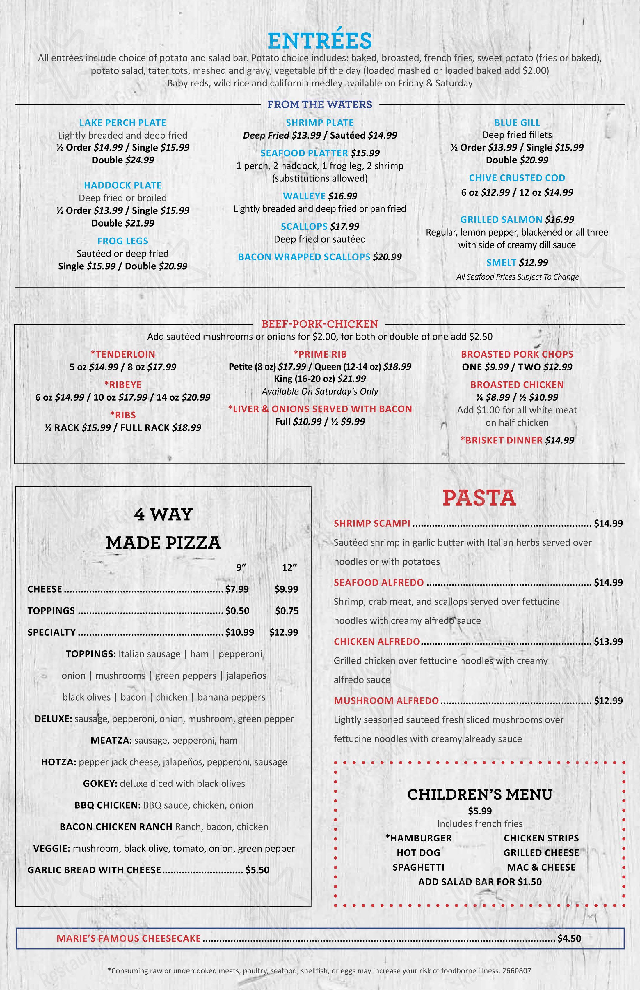 Carta de Four Way Bar & Restaurant, Suamico