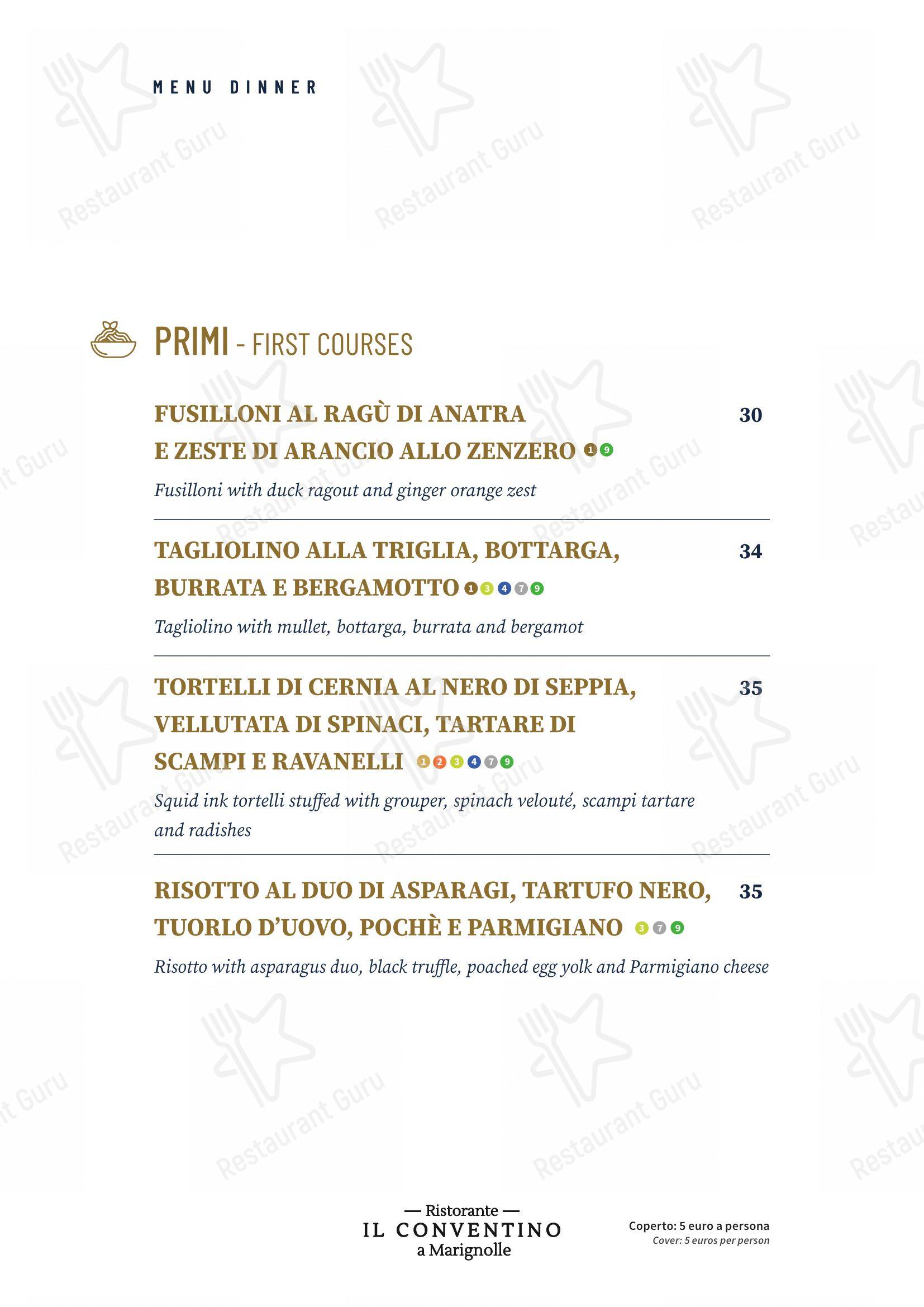 Menu bar per Il Conventino di Villa Tolomei a Marignolle in Firenze