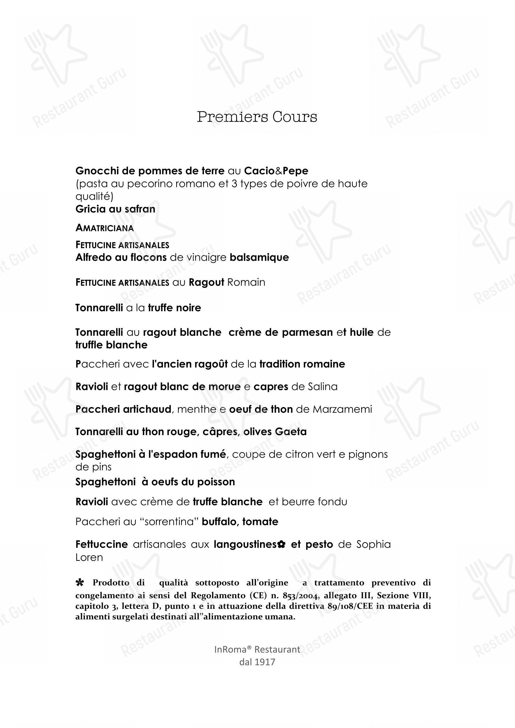 In Roma dal 1917 - Famous in the world for Carbonara in Roma - Menu