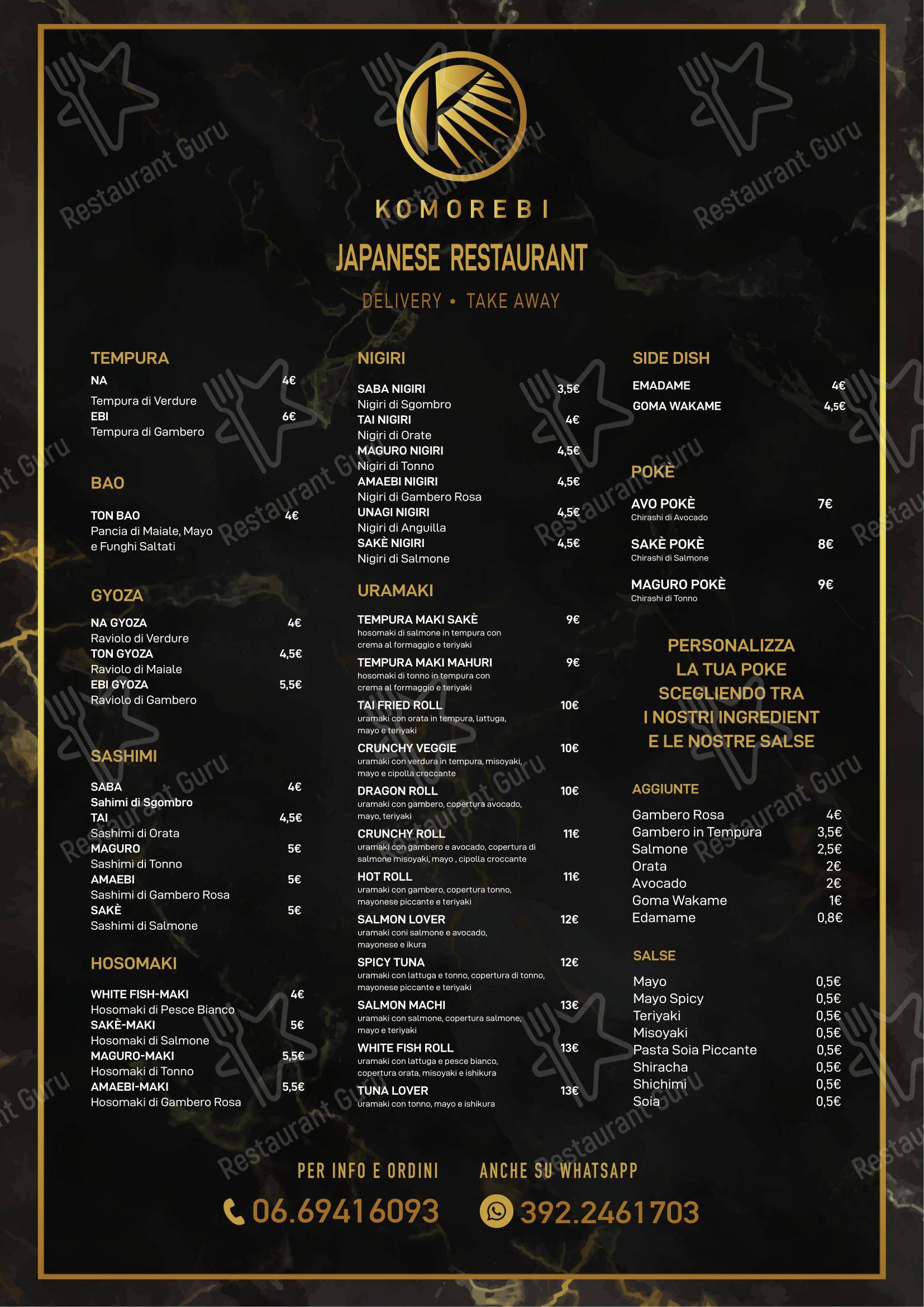 Komorebi Japanese Restaurant - Ristorante Giapponese in Roma - Menu