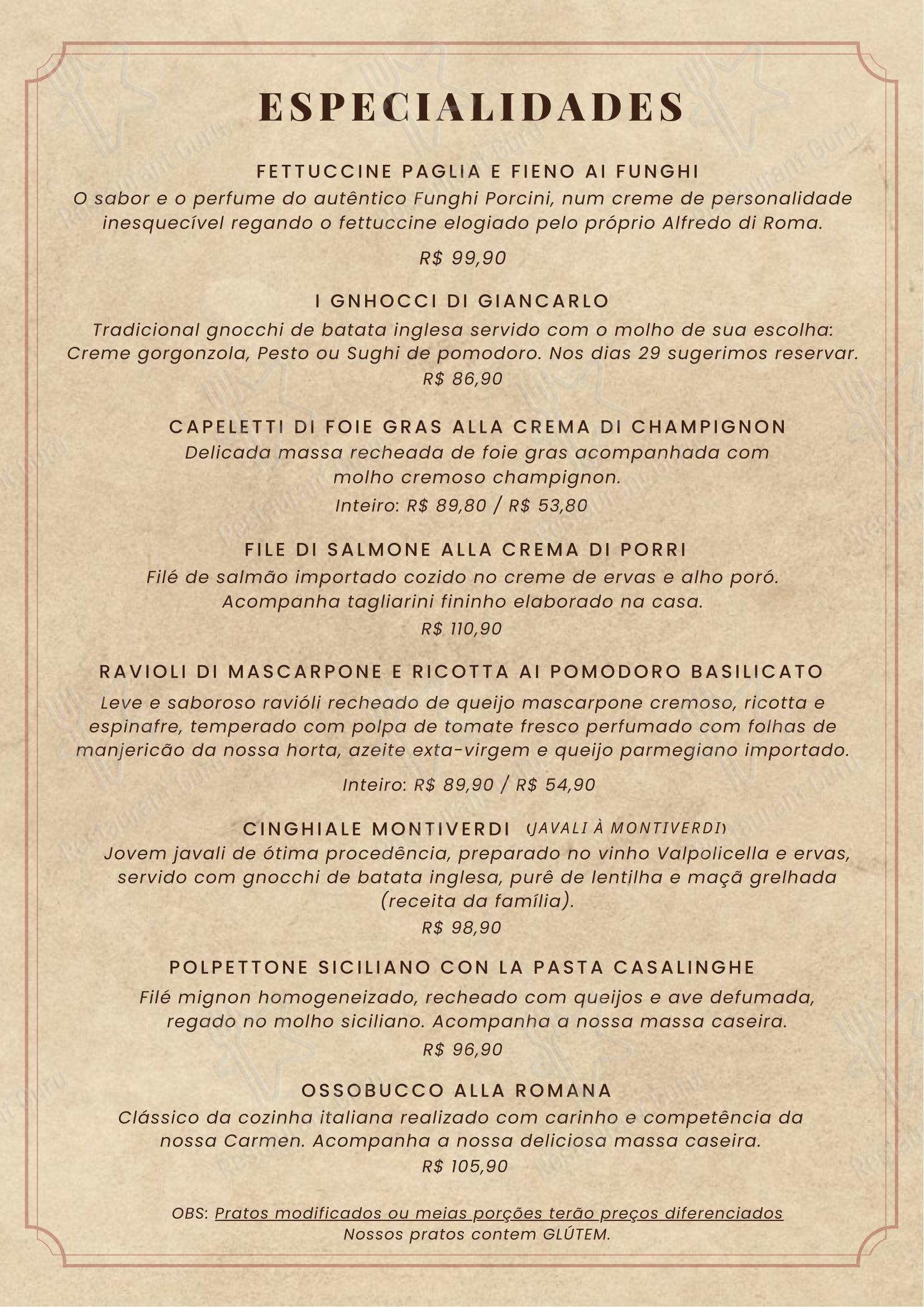 La Botticella em Rio de Janeiro - Menu