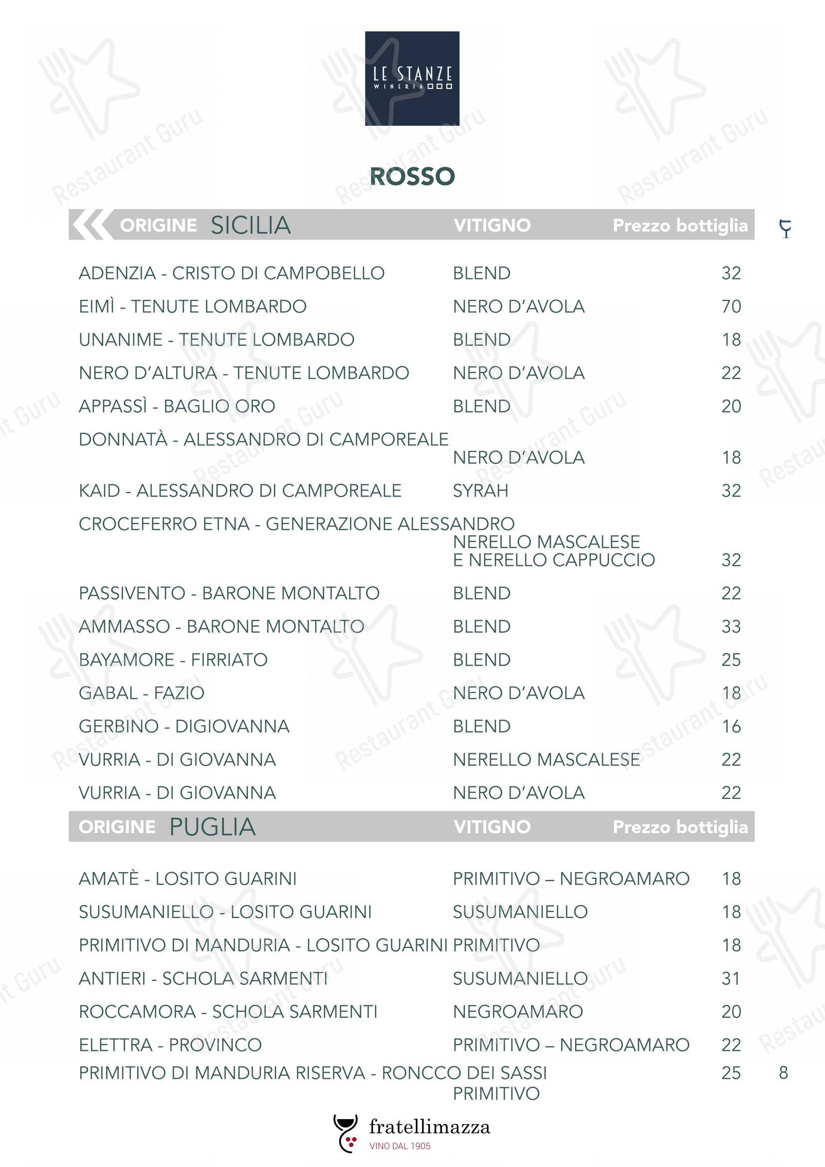 Menu per Le Stanze wineria in Ragusa