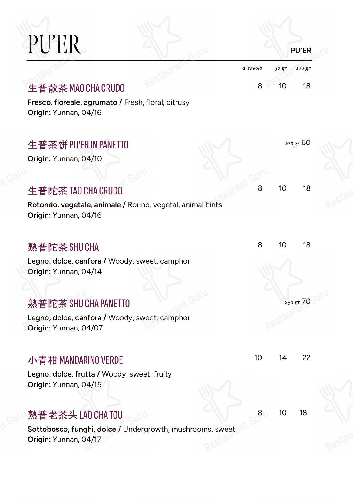 MU dimsum in Milano - Основное меню