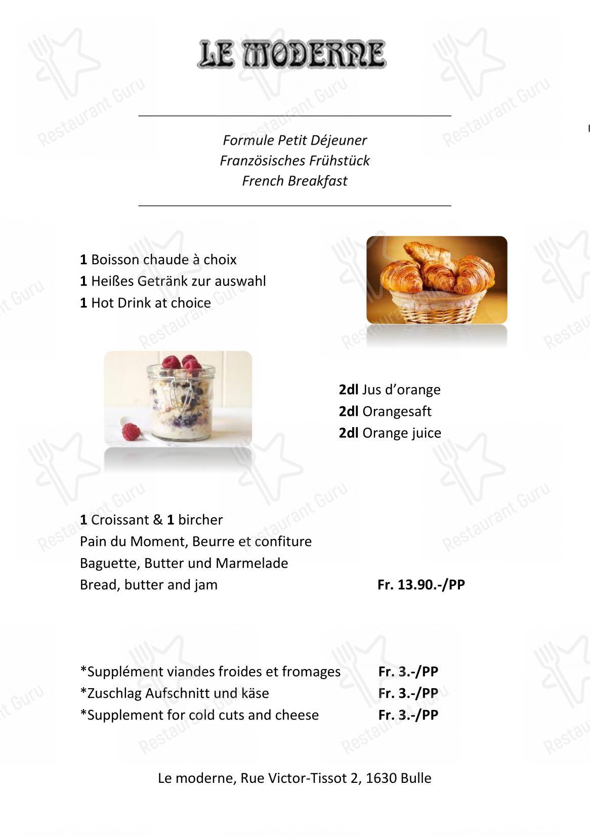 Menu per Le Moderne in Bulle
