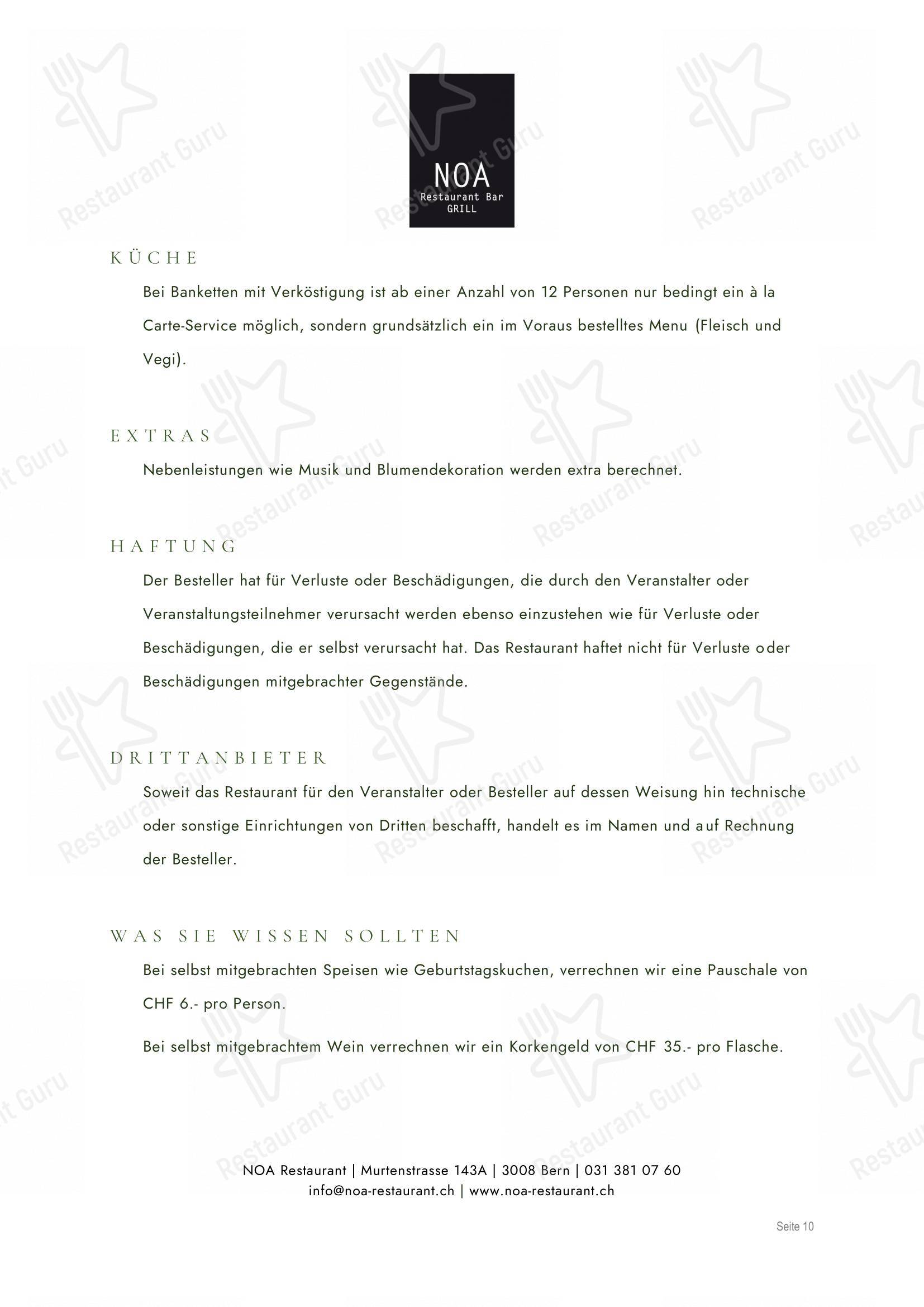 Noa in Berna - Menu bar