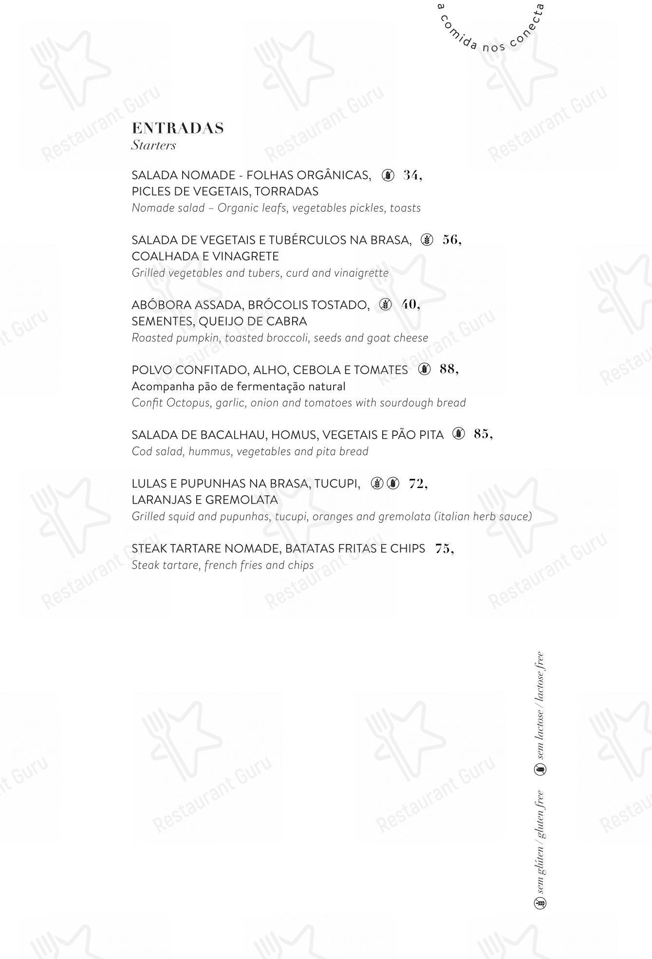 Основное меню para Nomade Restaurante (Nomaa Hotel) restaurante