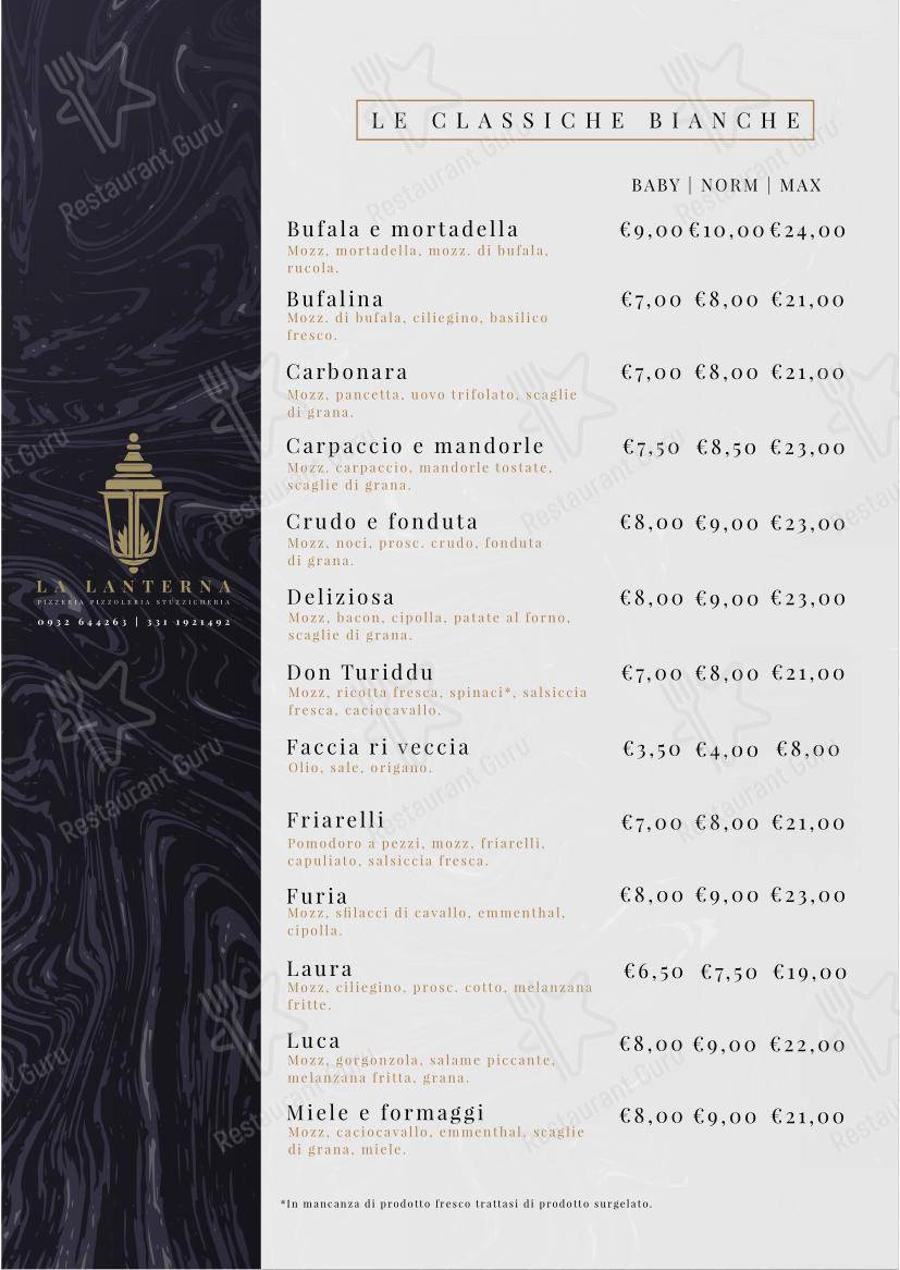Menu per Pizzeria La Lanterna in Ragusa