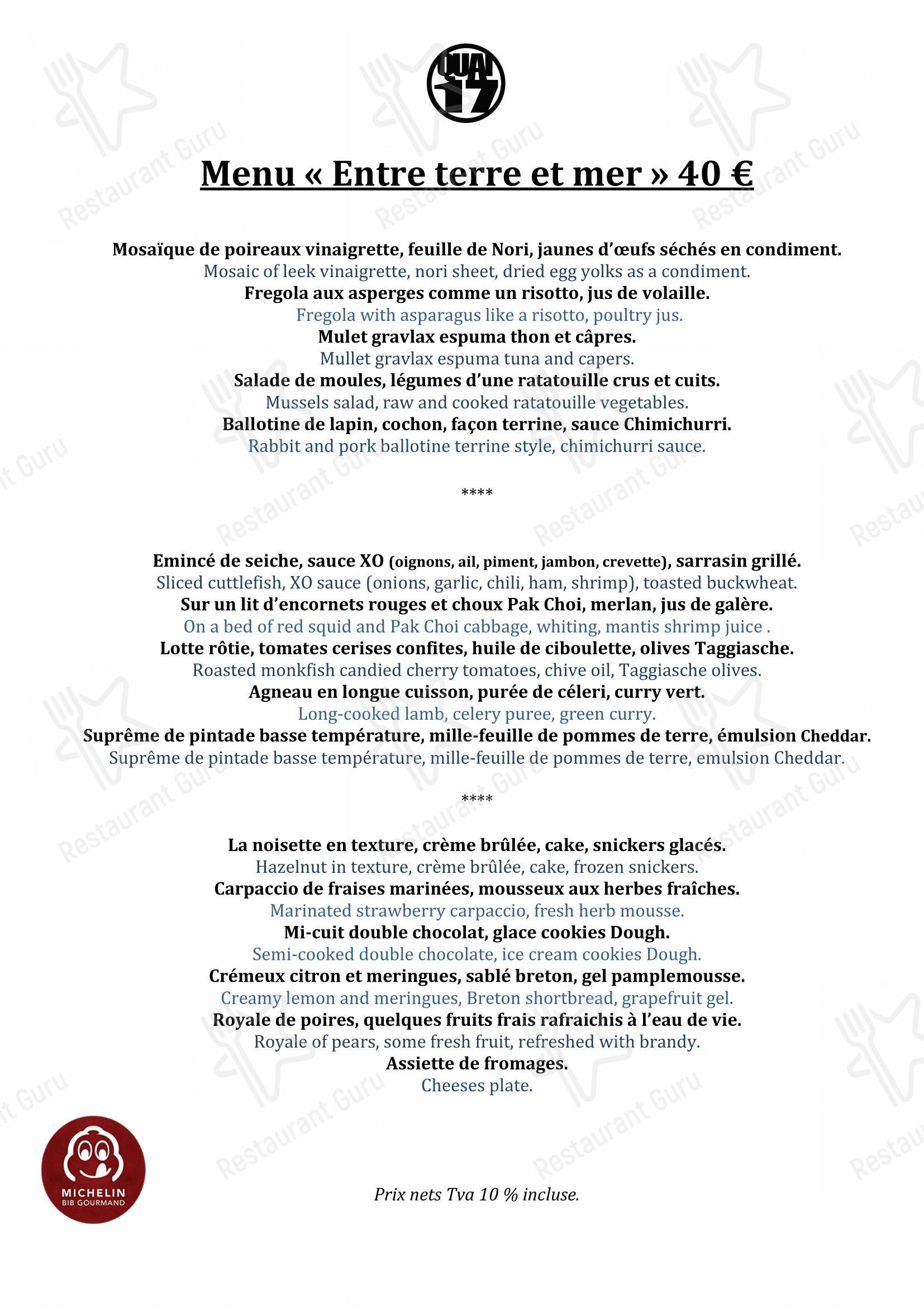 Menu bar pour Quai 17 dans Sète