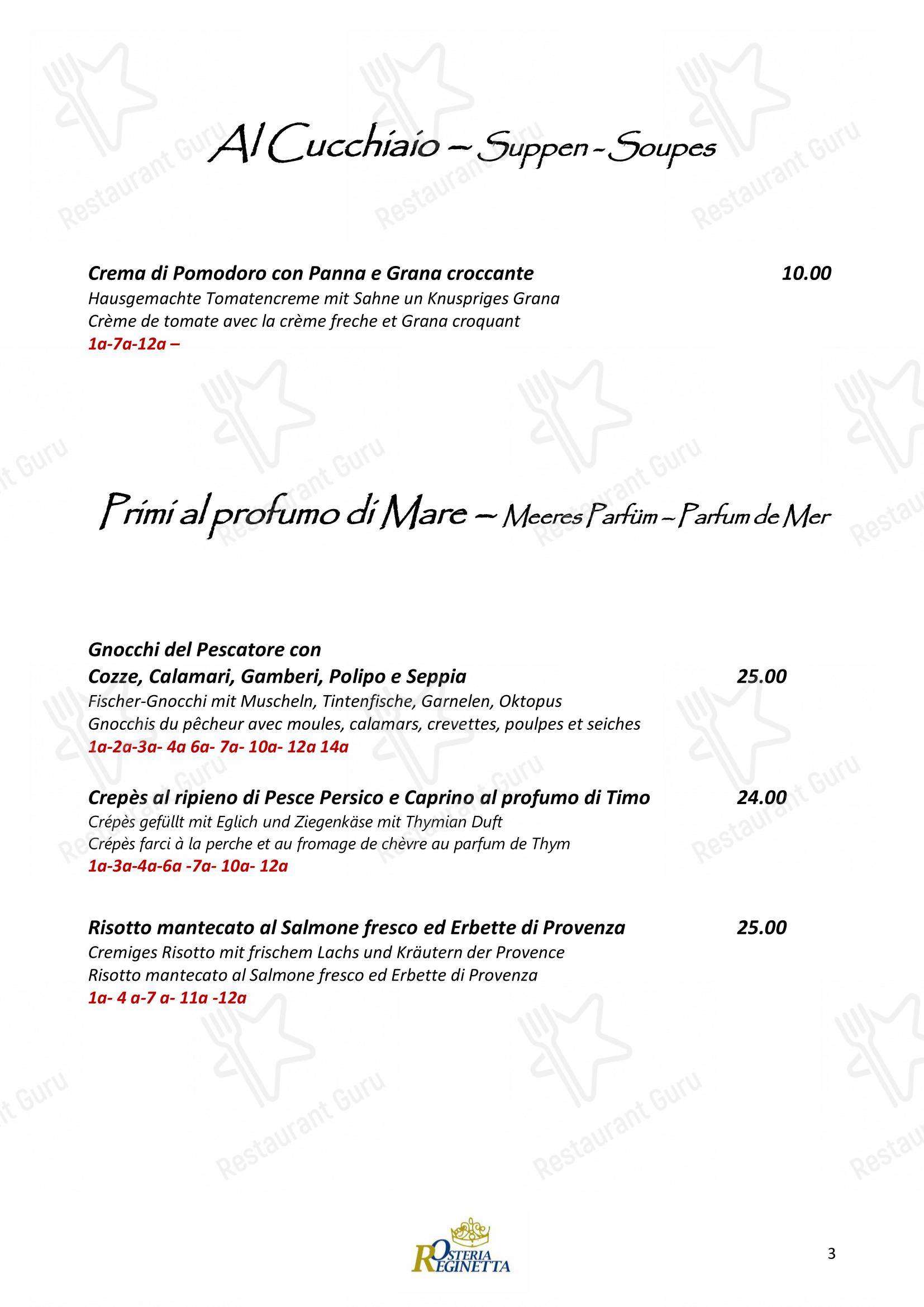 Menu per Osteria Reginetta in Locarno