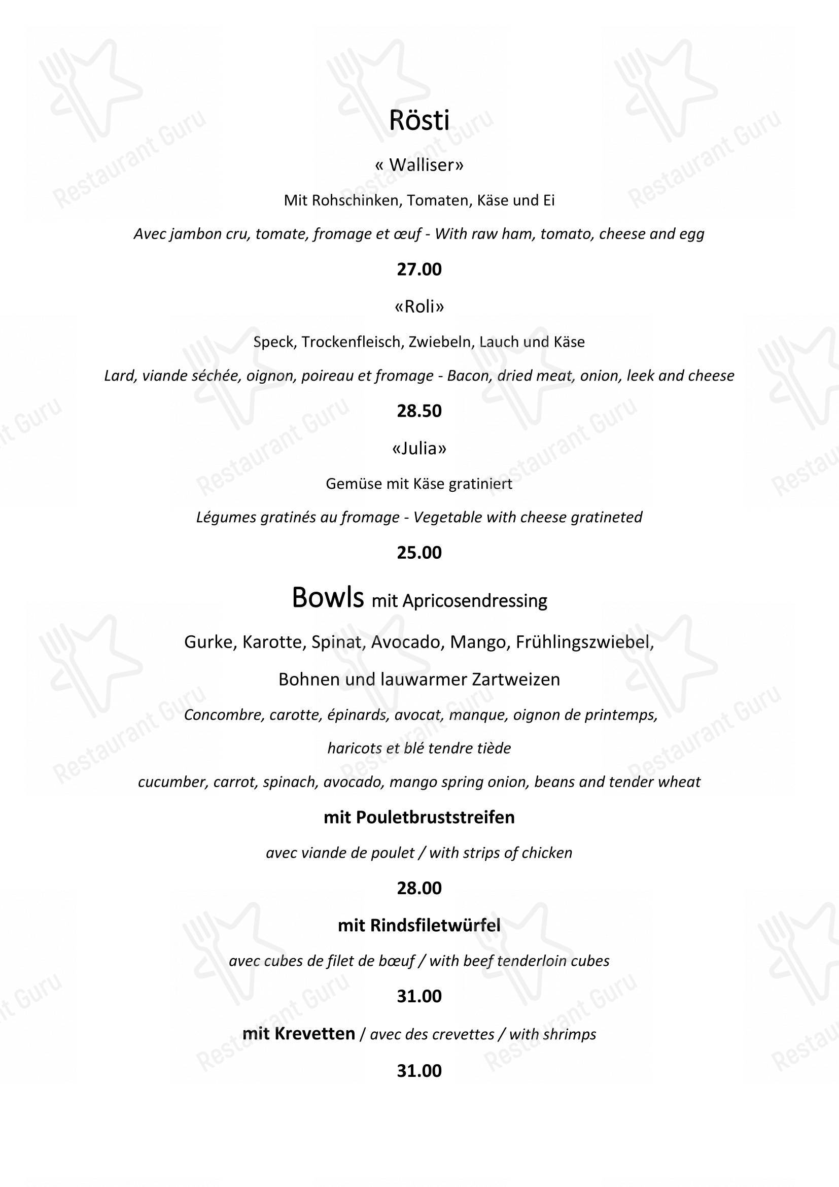 Menu di Restaurant Chez Roli - Menu bar