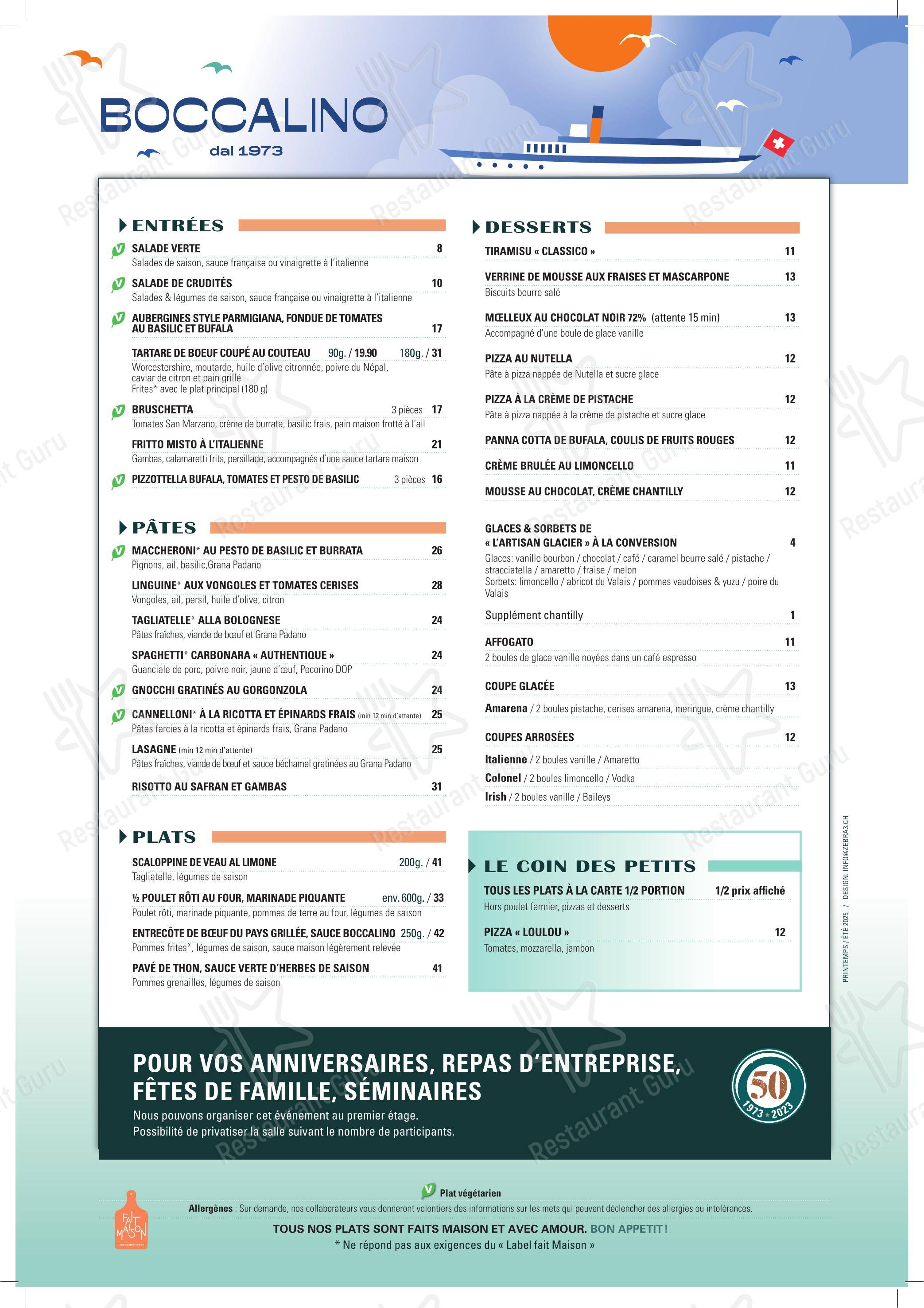 Menu di Restaurant Boccalino - Menu bar