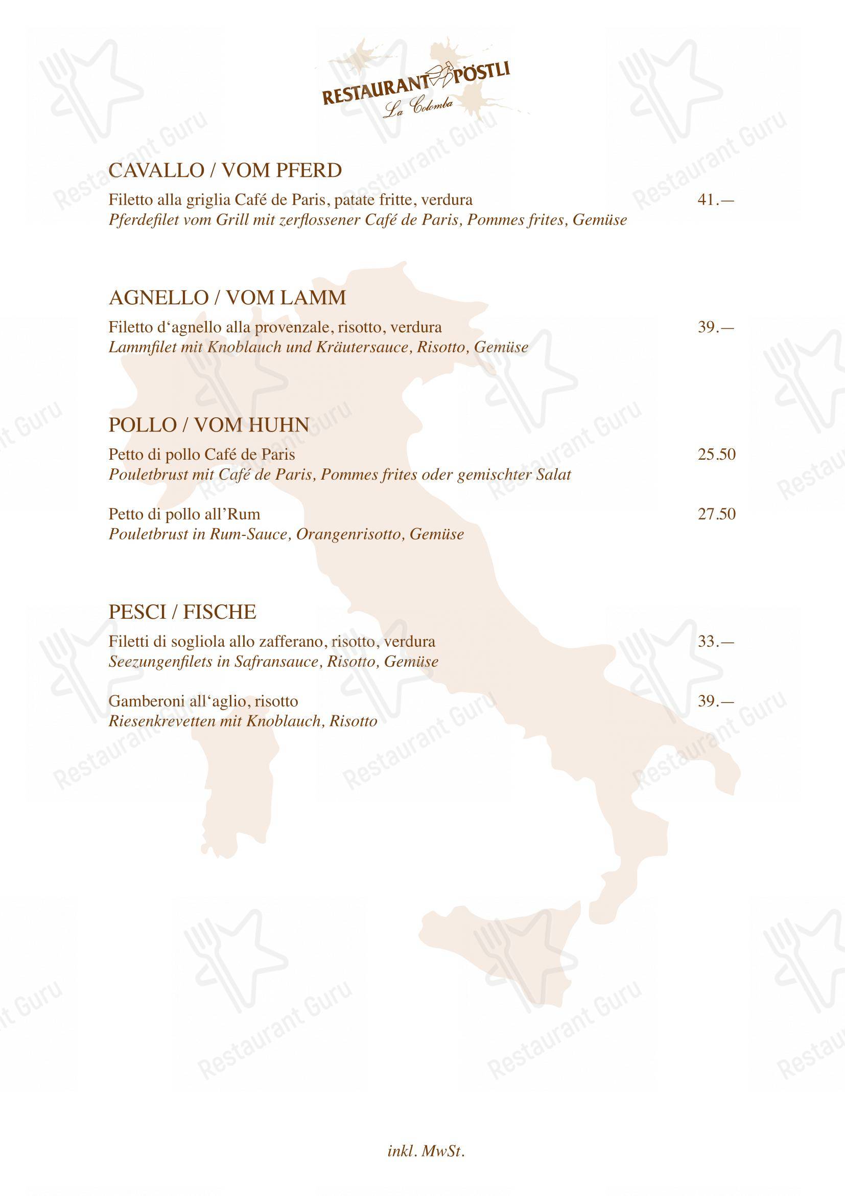 Menu per Restaurant Pöstli ristorante