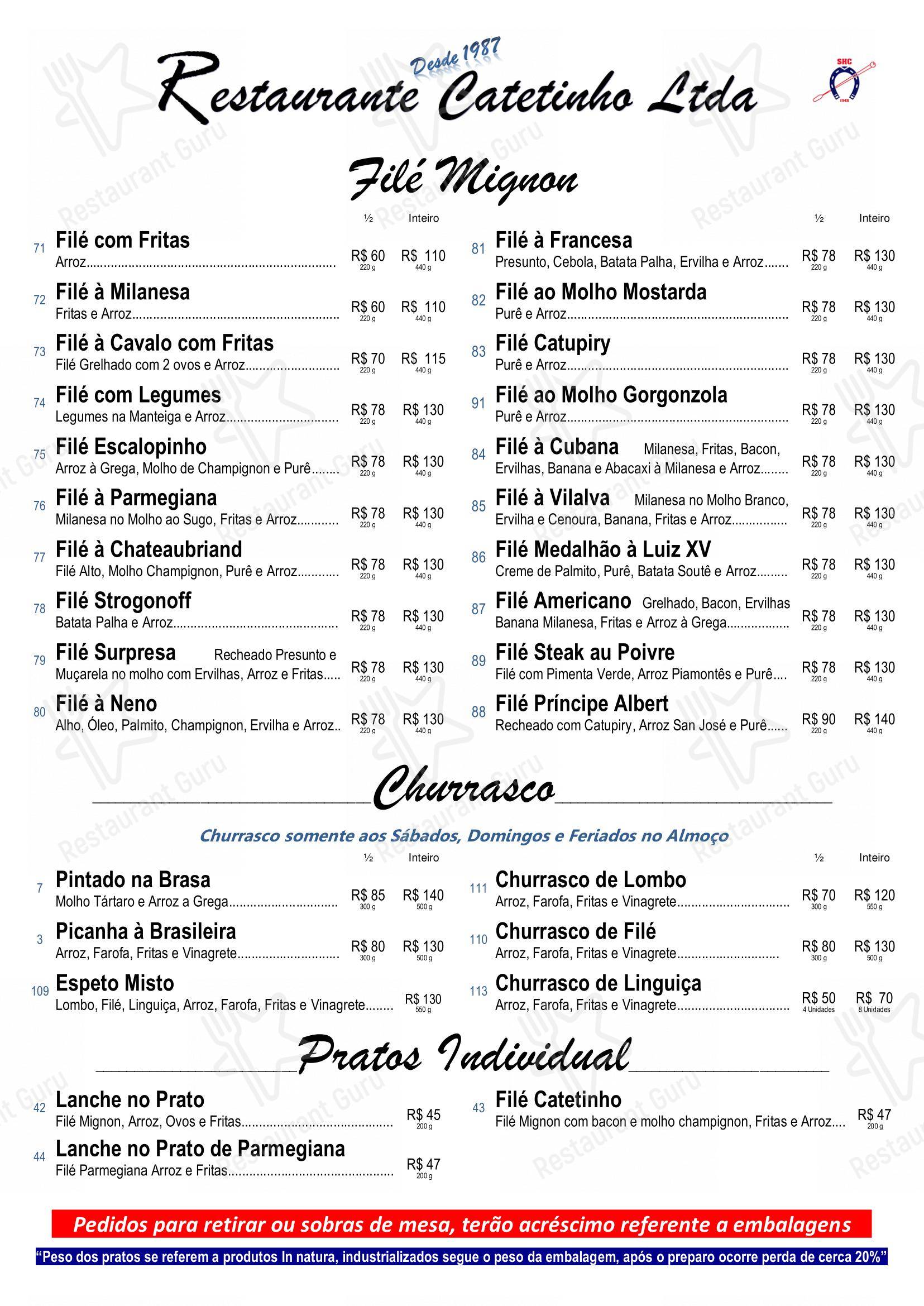 Restaurante Catetinho em Campinas - Menu bar