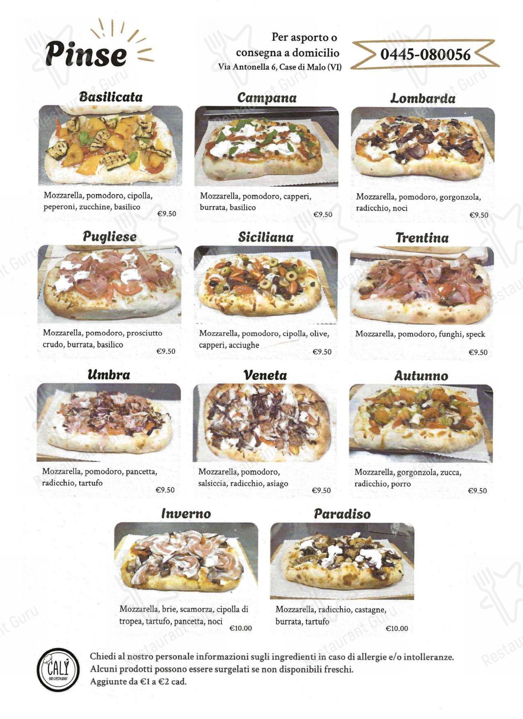 Ristorante Calý in Malo - Menu