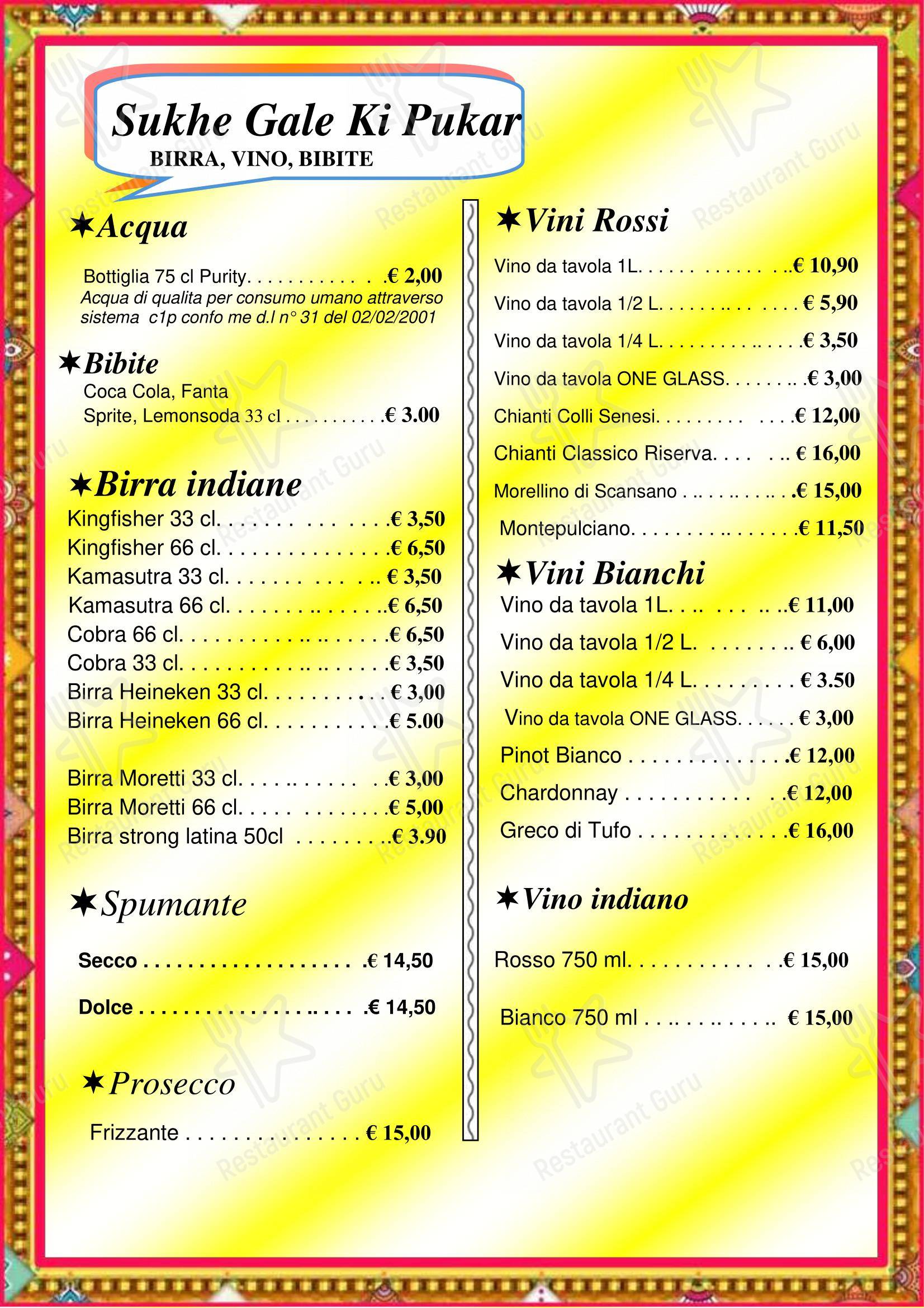 Menu di INDIA - Menu