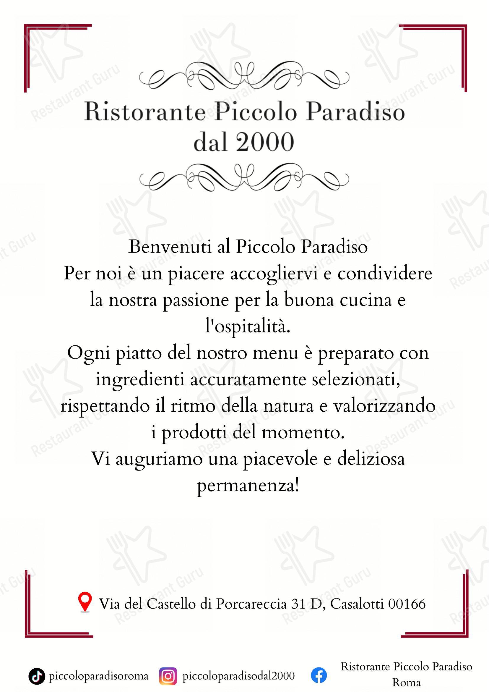 Menu di Ristorante Piccolo Paradiso Roma (Casalotti) - Menu bar