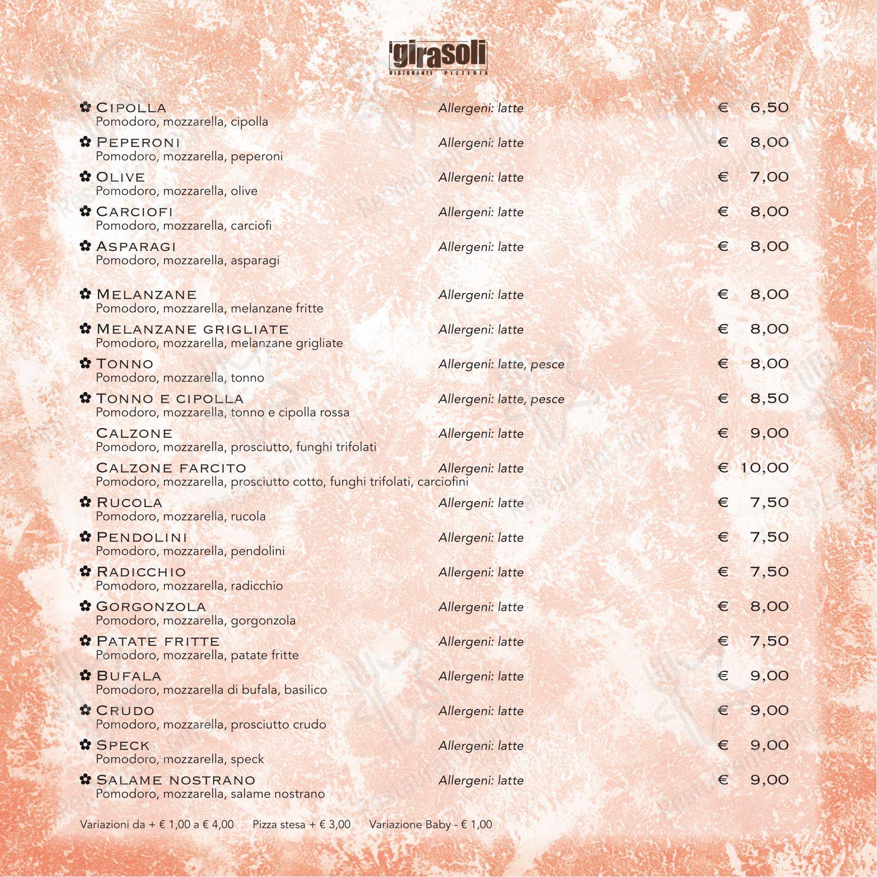 Коктейльная карта per Ristorante Pizzeria I Girasoli ristorante