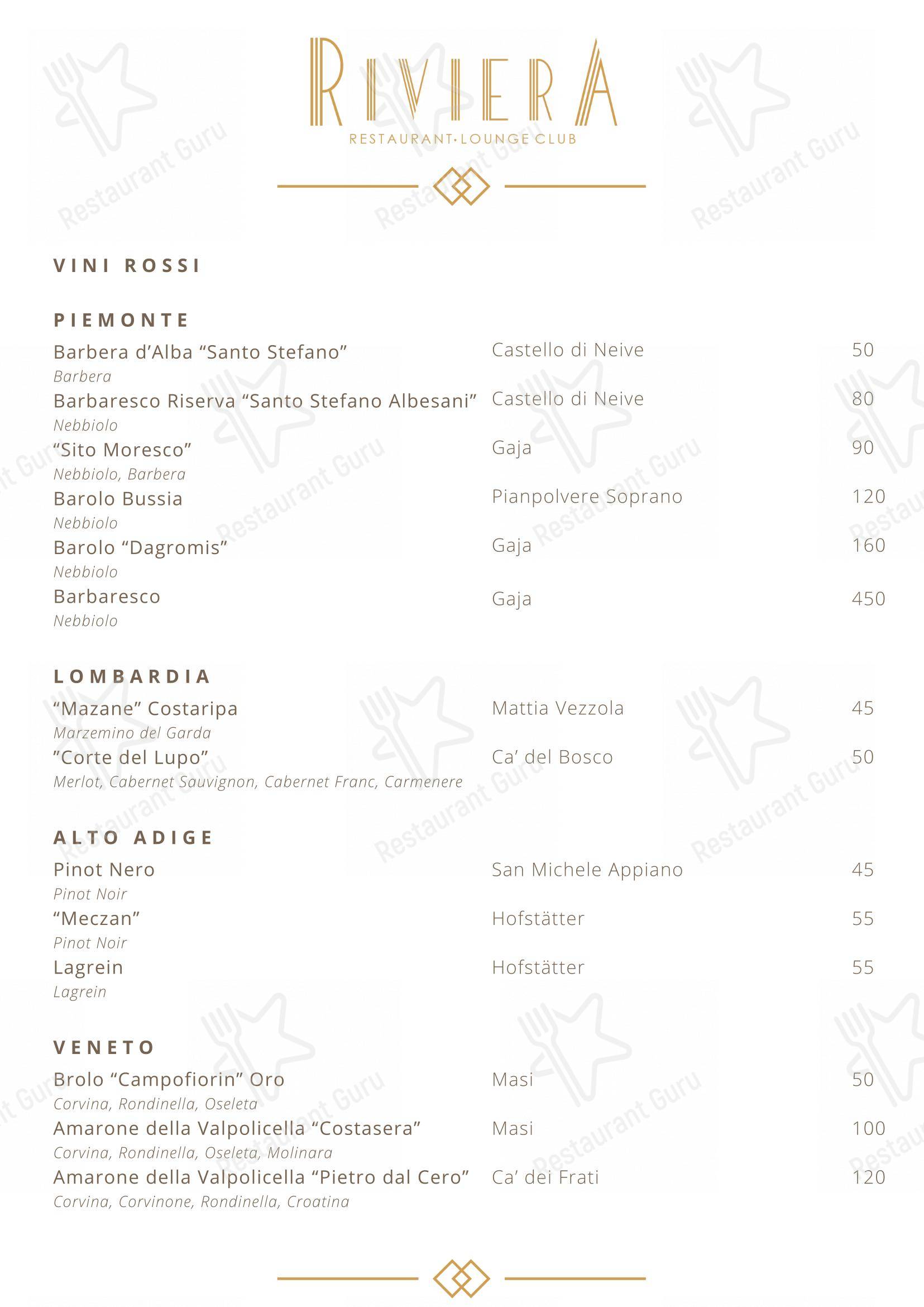Крафт меню per Riviera Milano Restaurant - Lounge Club ristorante