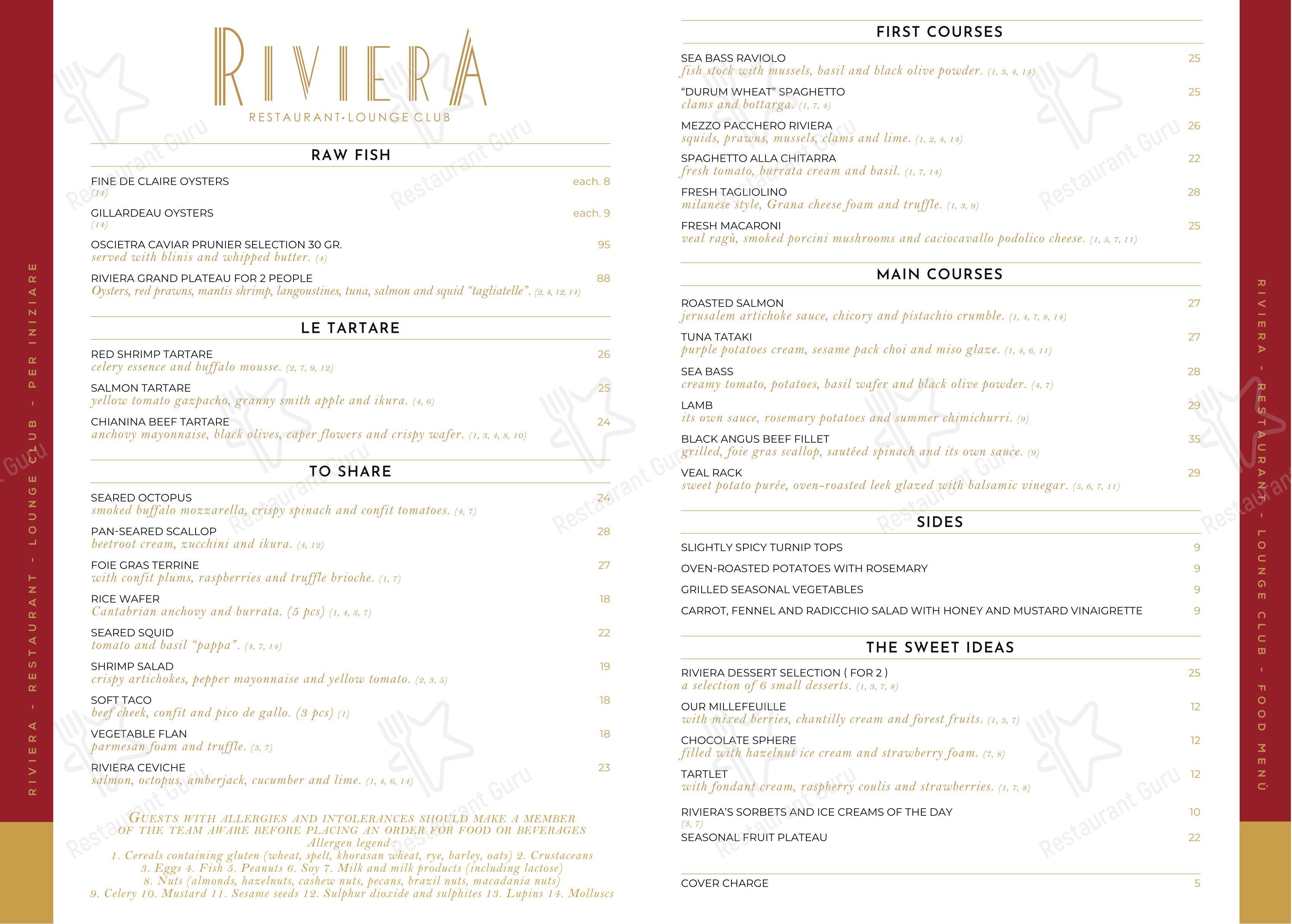 Riviera Milano Restaurant - Lounge Club in Milano - Коктейльная карта