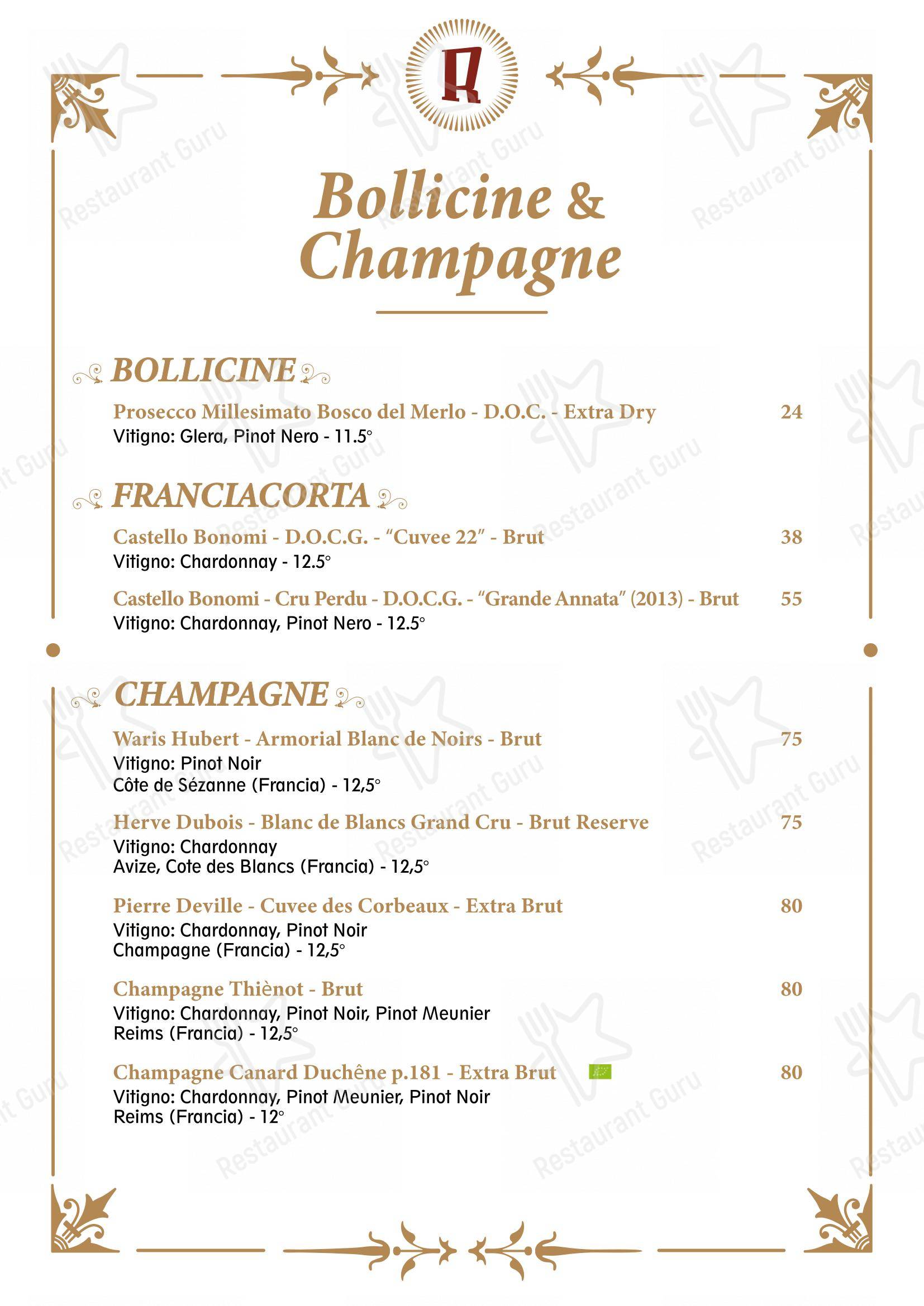 Rosso Ristorante in Roma - Основное меню