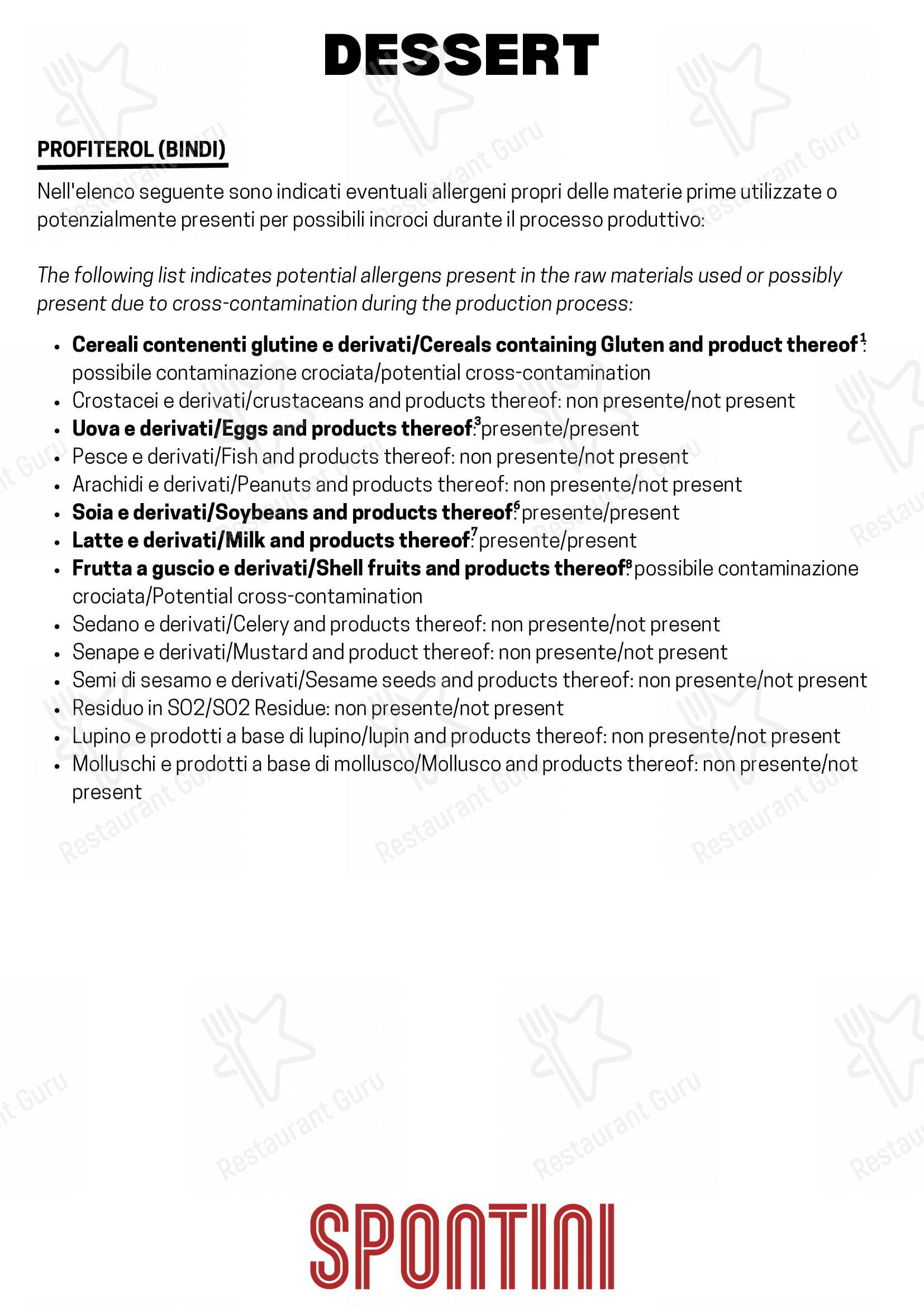 Spontini Milano 1953 in Monza - Menu