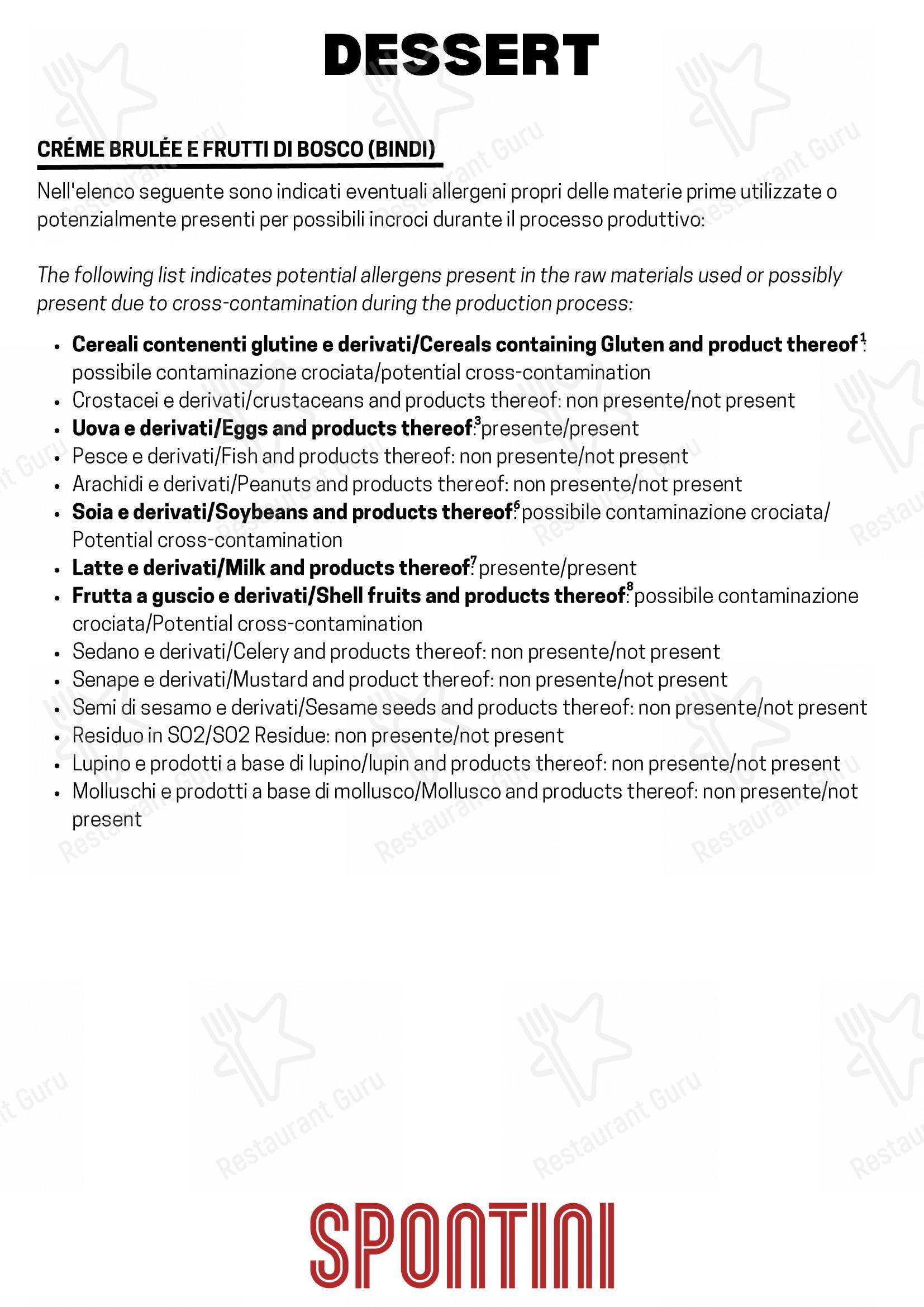 Spontini Milano 1953 in Monza - Menu