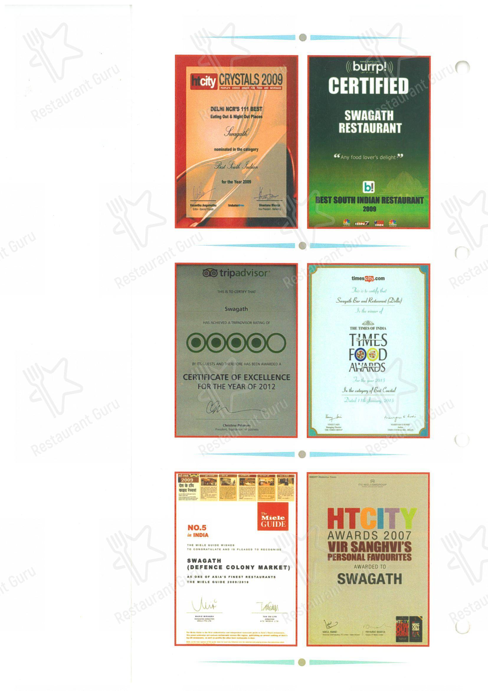 Menu for Swagath Restaurant & Bar in New Delhi