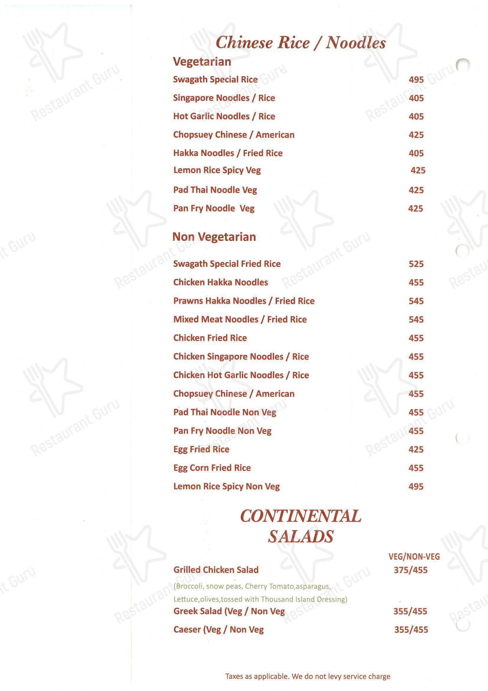 Menu for Swagath Restaurant & Bar in New Delhi