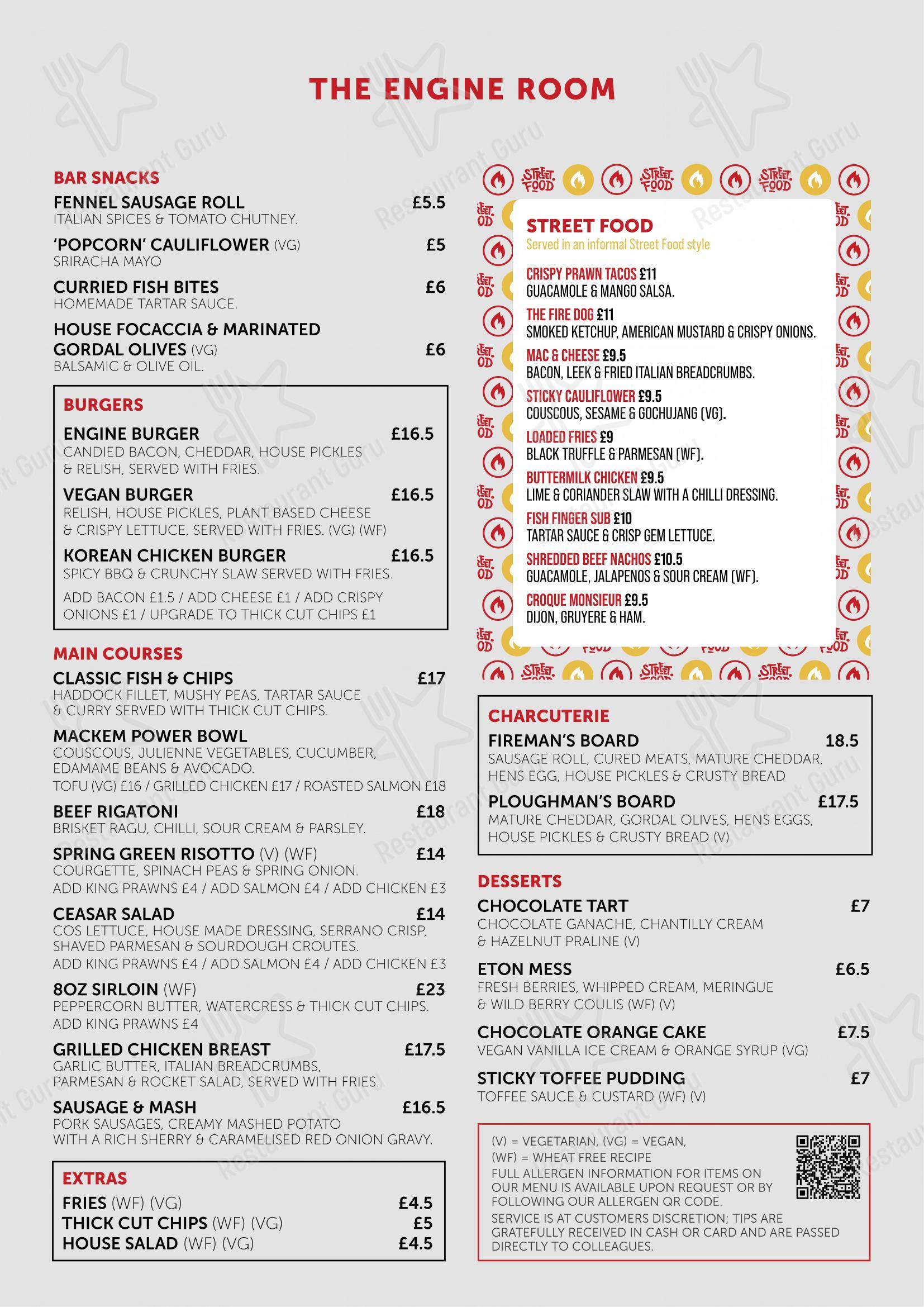 Menu at The Engine Room restaurant, Sunderland