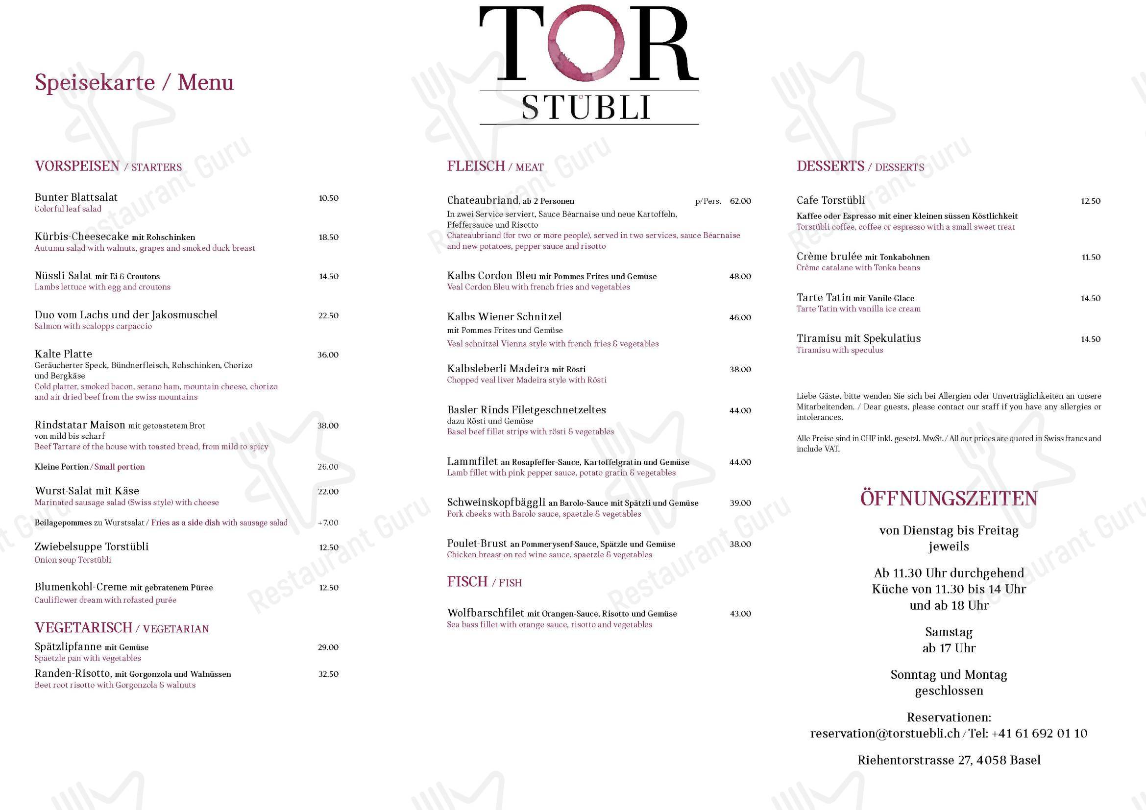 Menu di Torstübli - Menu bar