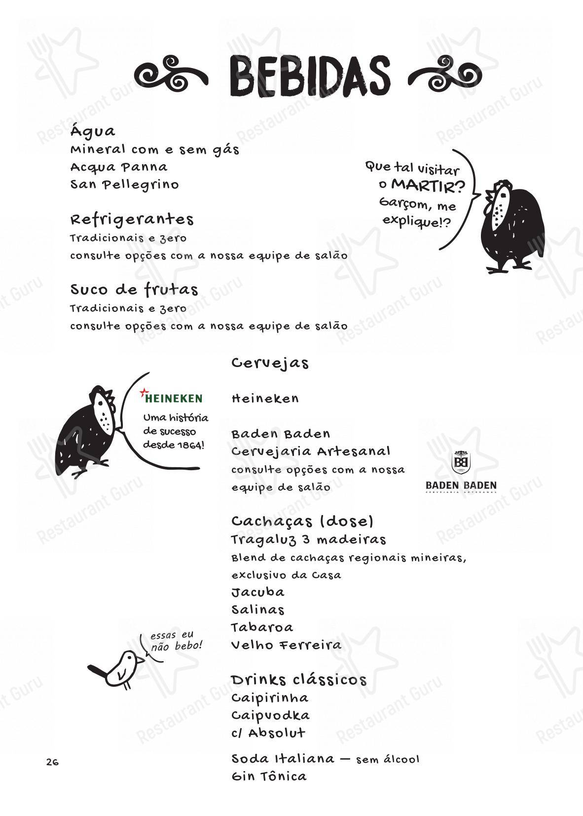 Menu bar para Tragaluz Restaurante Casa em Tiradentes
