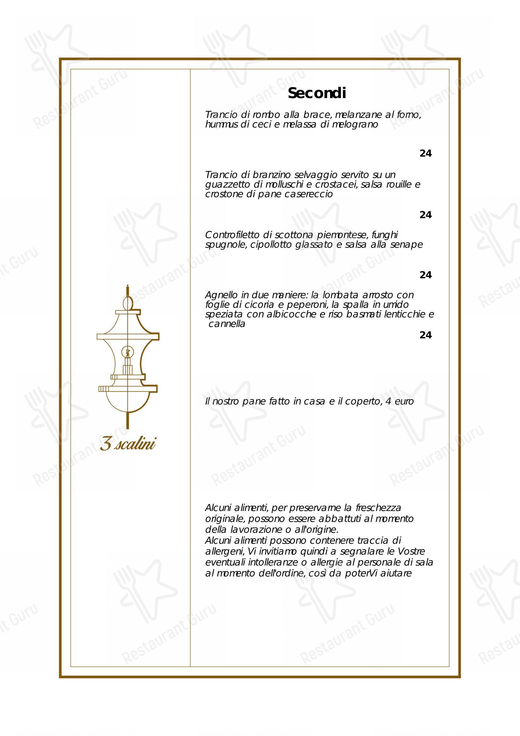 Menu di Tre Scalini ristorante italiano - Основное меню
