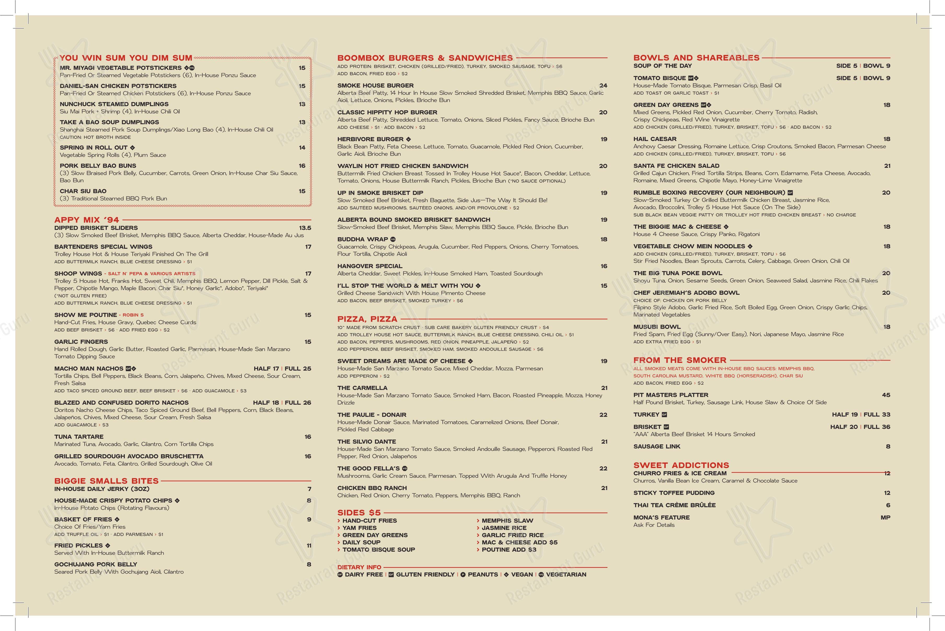 Menu pour Trolley 5 Brewpub - Menu