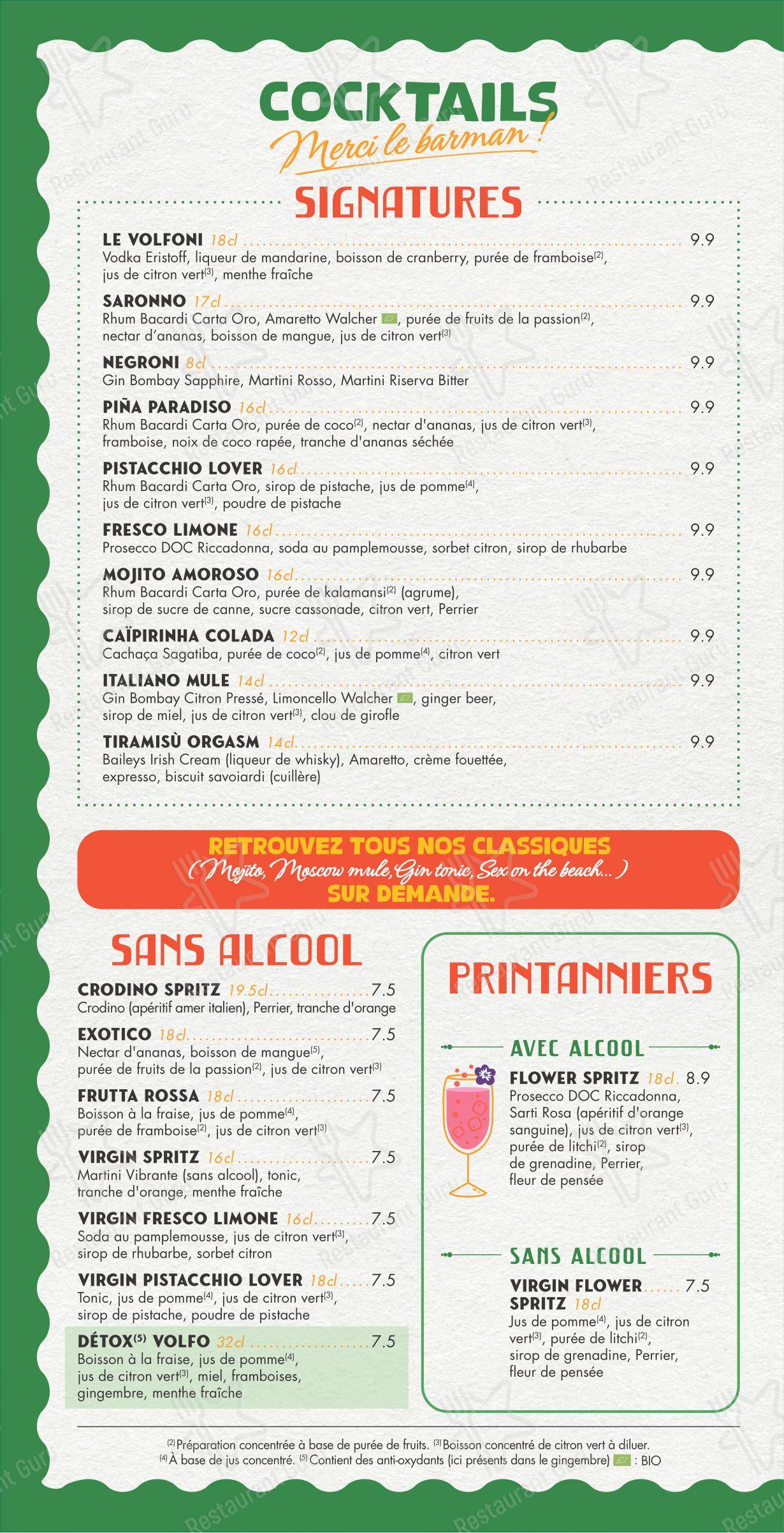 Menu pour Volfoni Servon restaurant