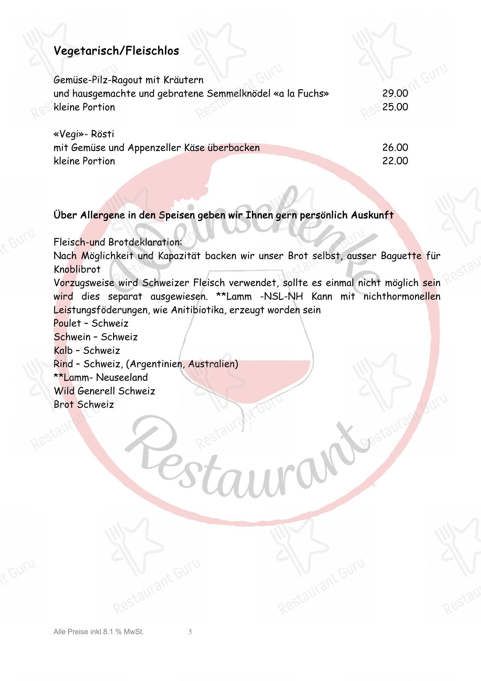 Menu per Weinschenke ristorante