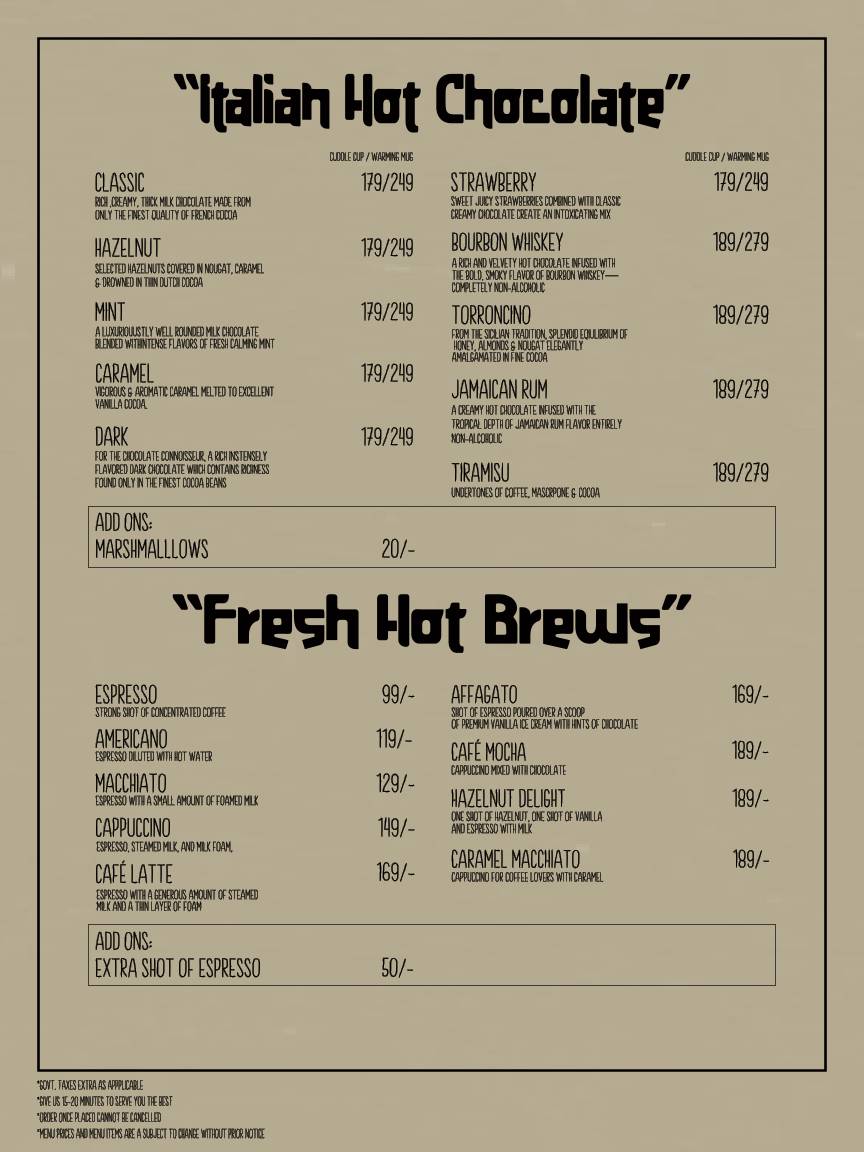 the chocolate room - Patiala menu