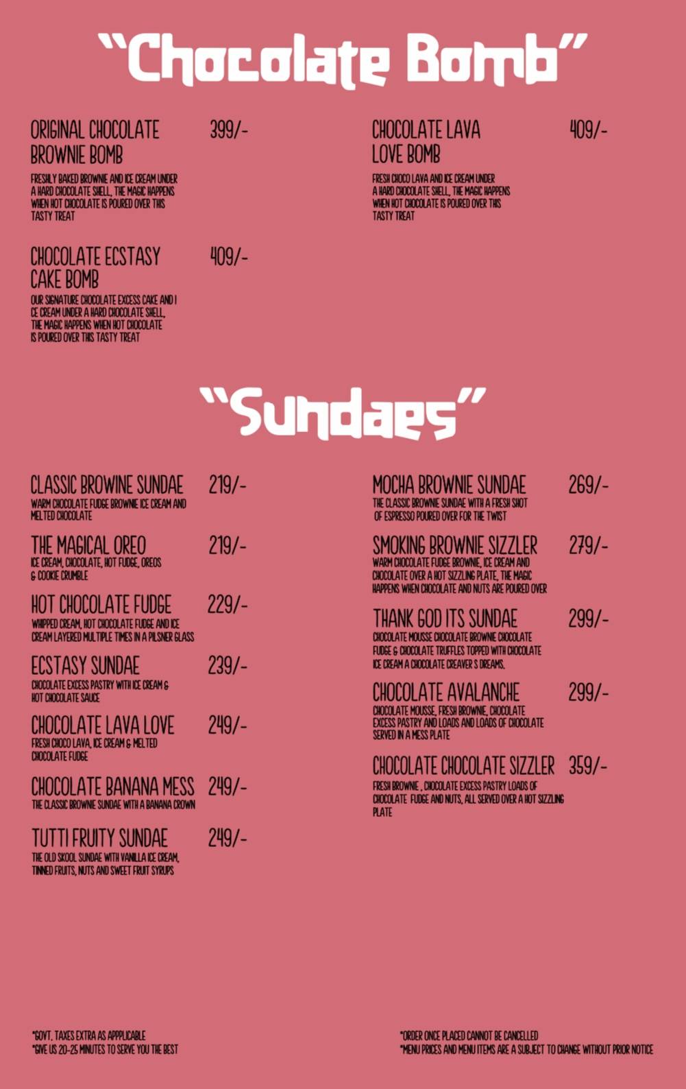 the chocolate room - Patiala menu