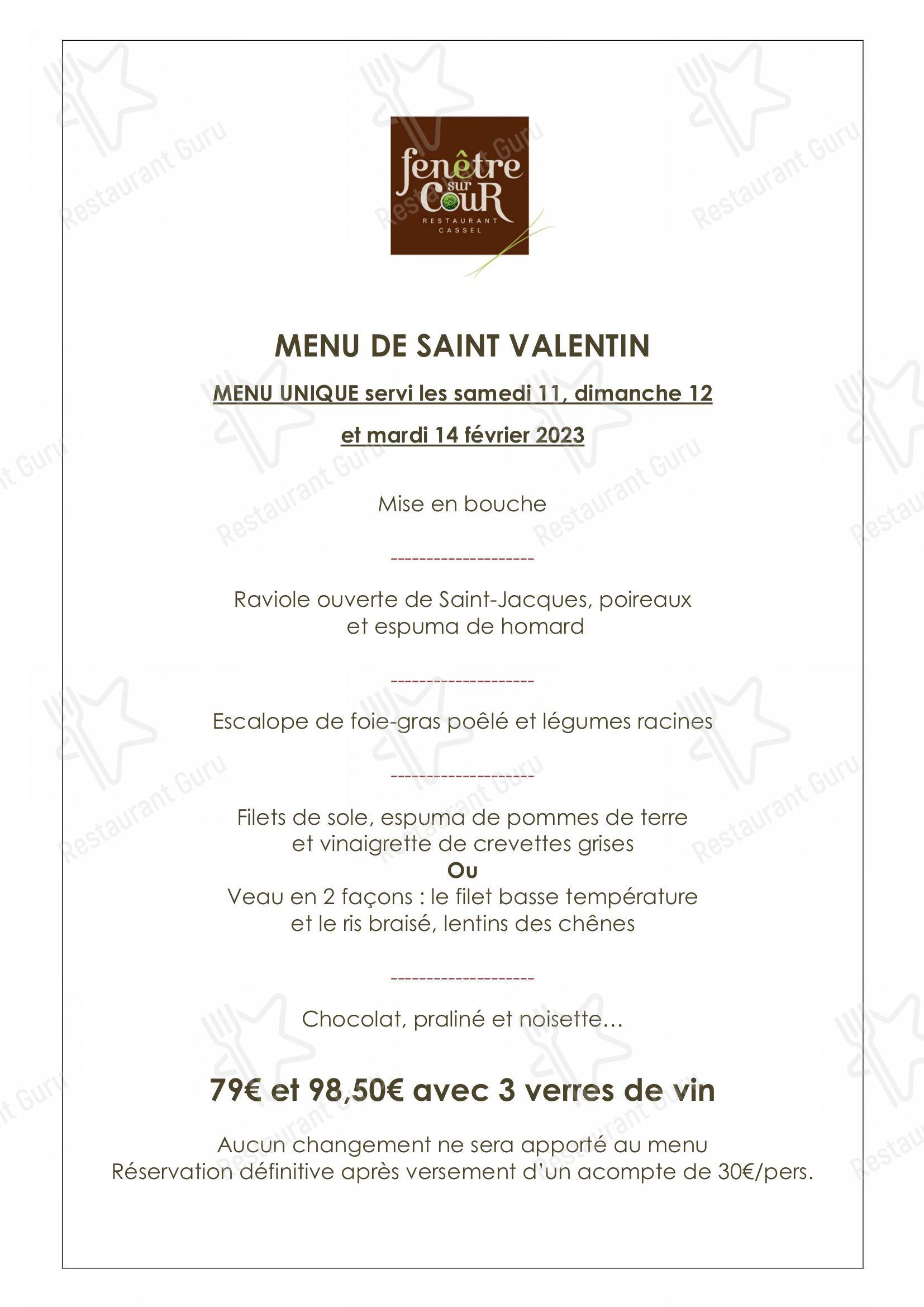 Menu Au Fen Tre Sur Cour Restaurant Cassel