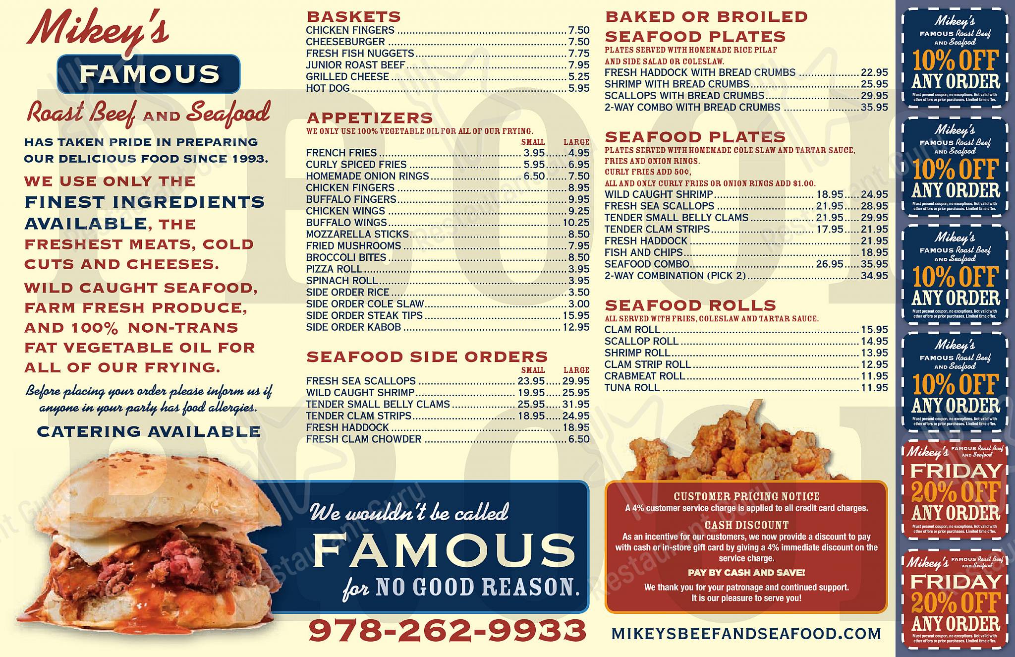 Menu at Mikey’s Famous Roast Beef & Seafood restaurant, Billerica