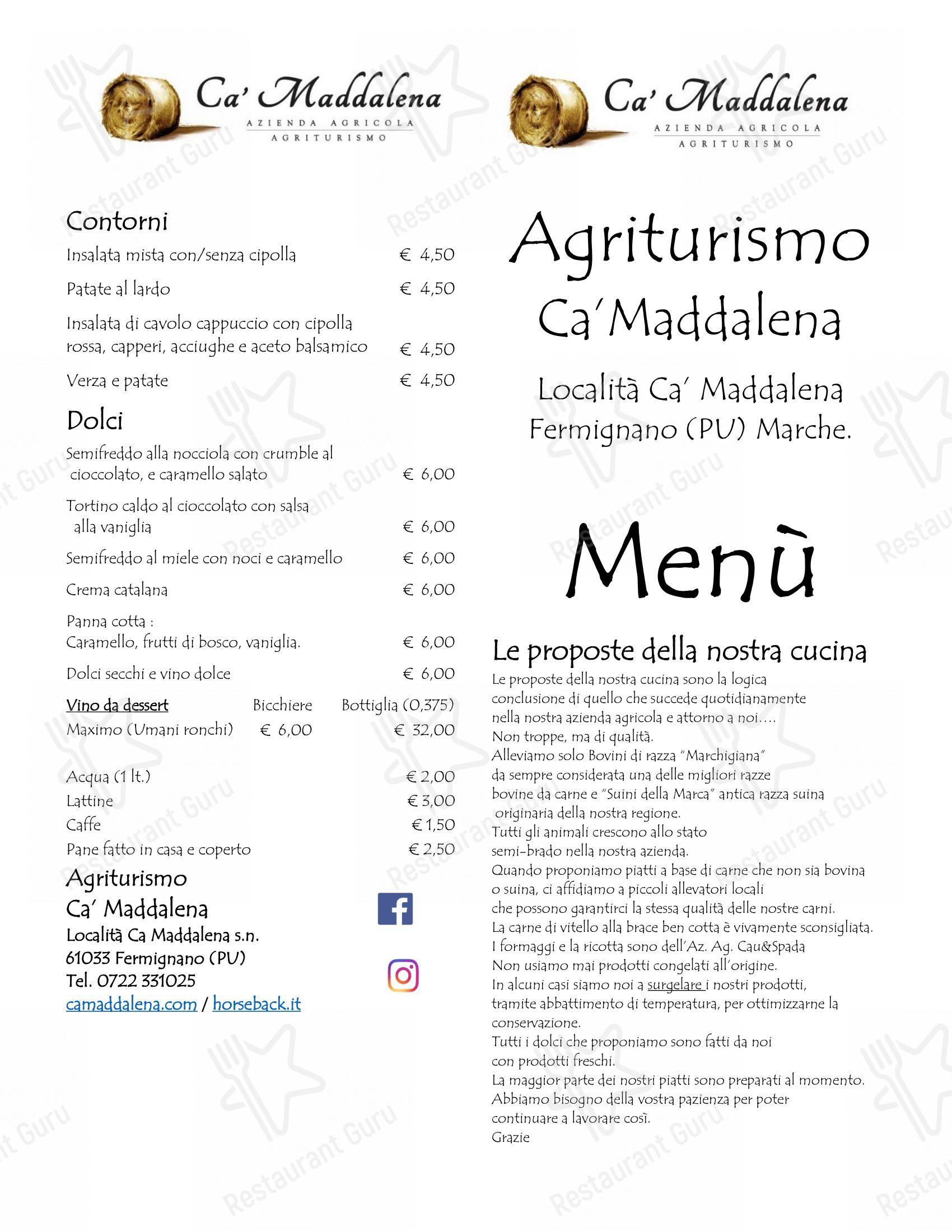 Menu per Agriturismo Ca Maddalena ristorante con griglia