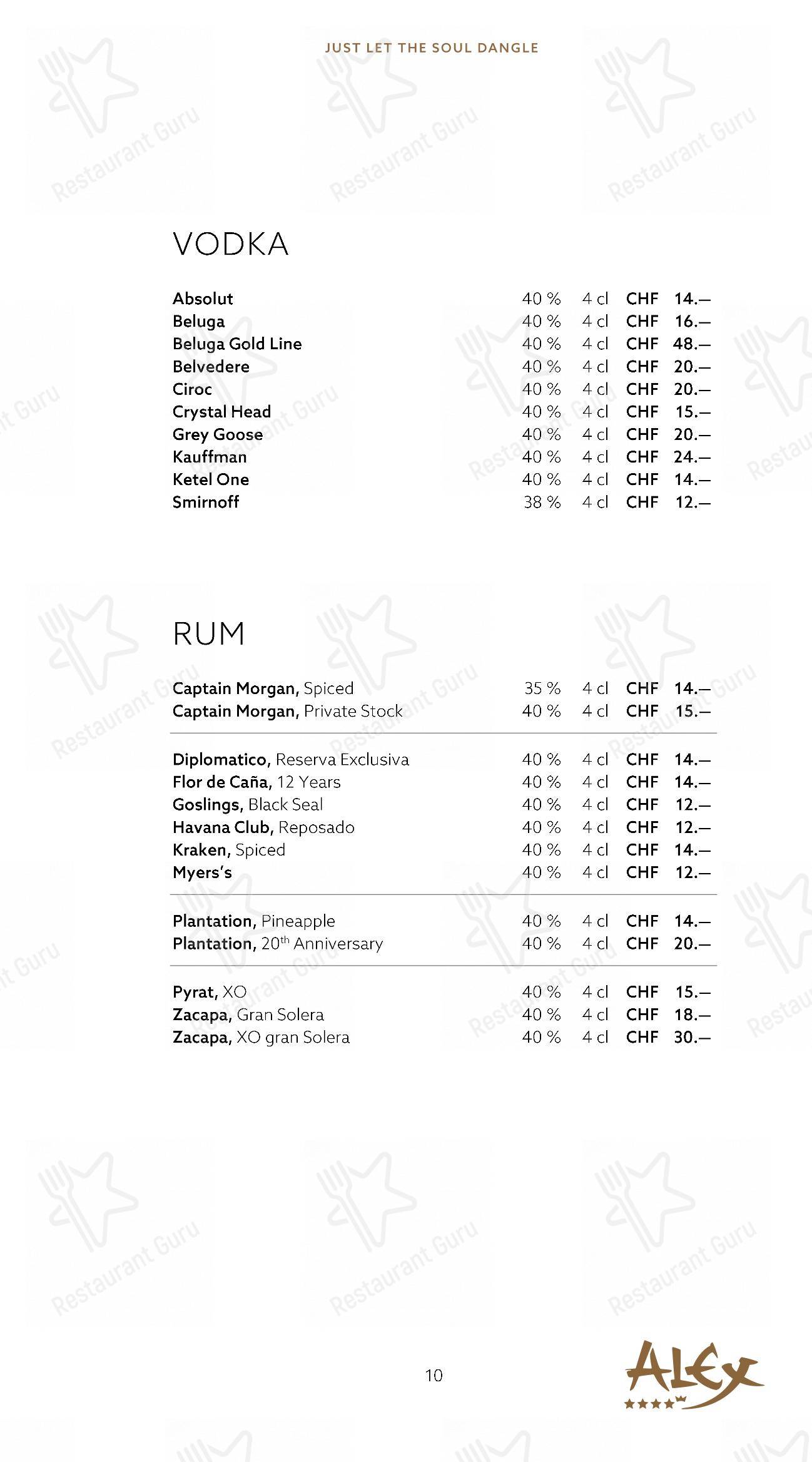 Menu di Alex Lounge Bar & Fumoir - Menu