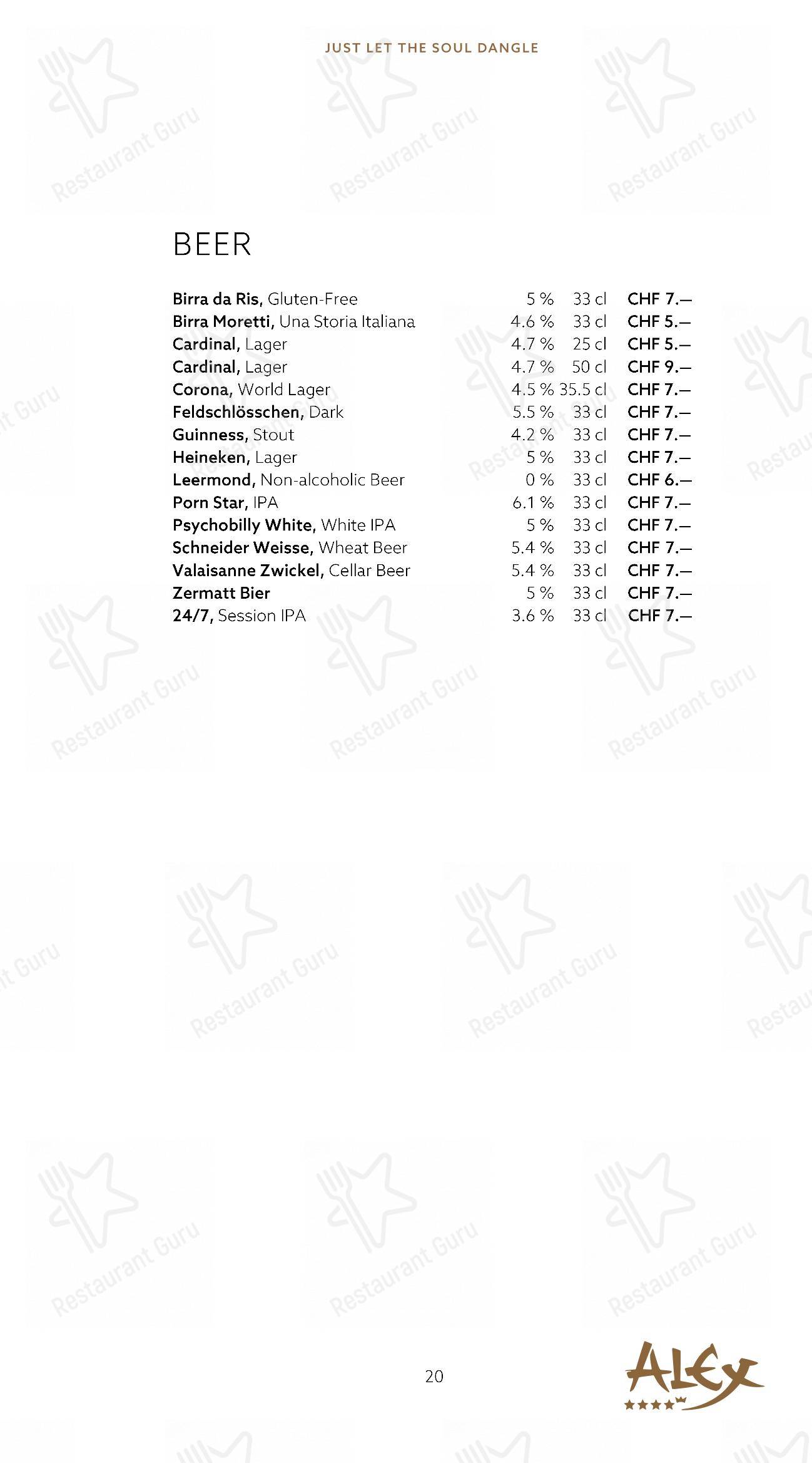 Alex Lounge Bar & Fumoir in Zermatt - Menu