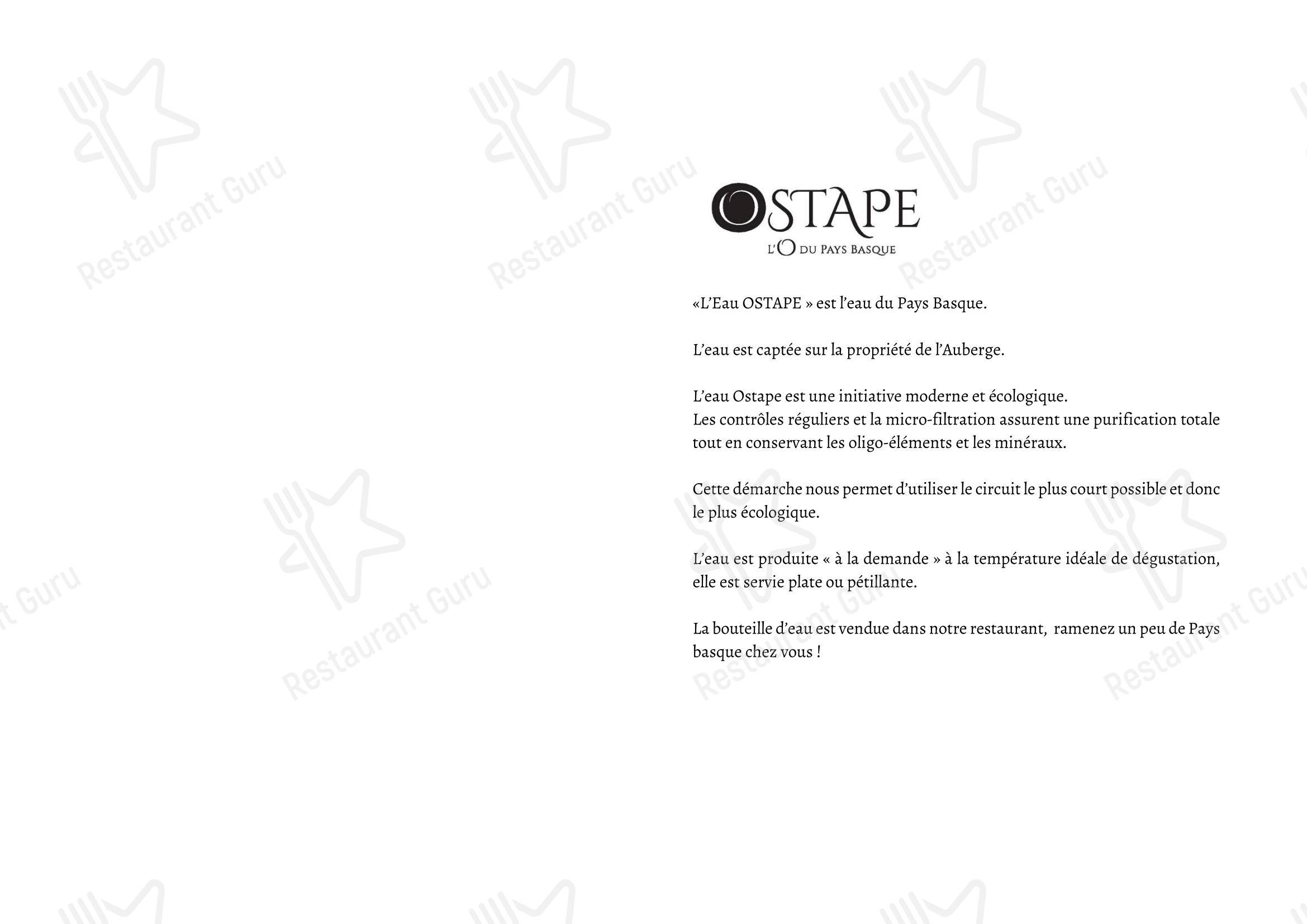 Restaurant Auberge Ostape dans Bidarray - Menu bar