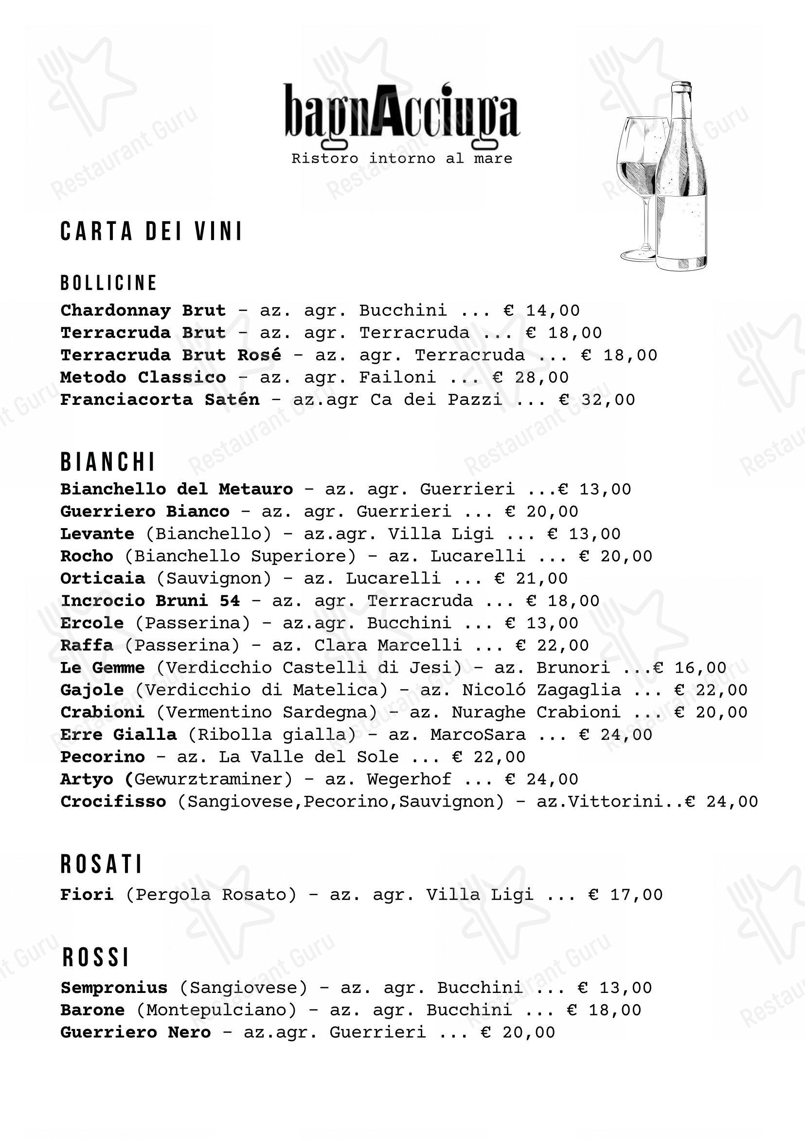 Menu di Ristorante Pizzeria BagnAcciuga Fano Pesaro - Menu